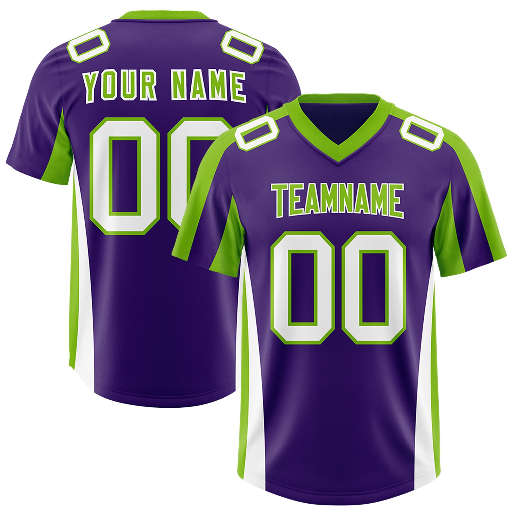 Custom Purple Neon Green Side Stripe Pattern Authentic American Football Jersey