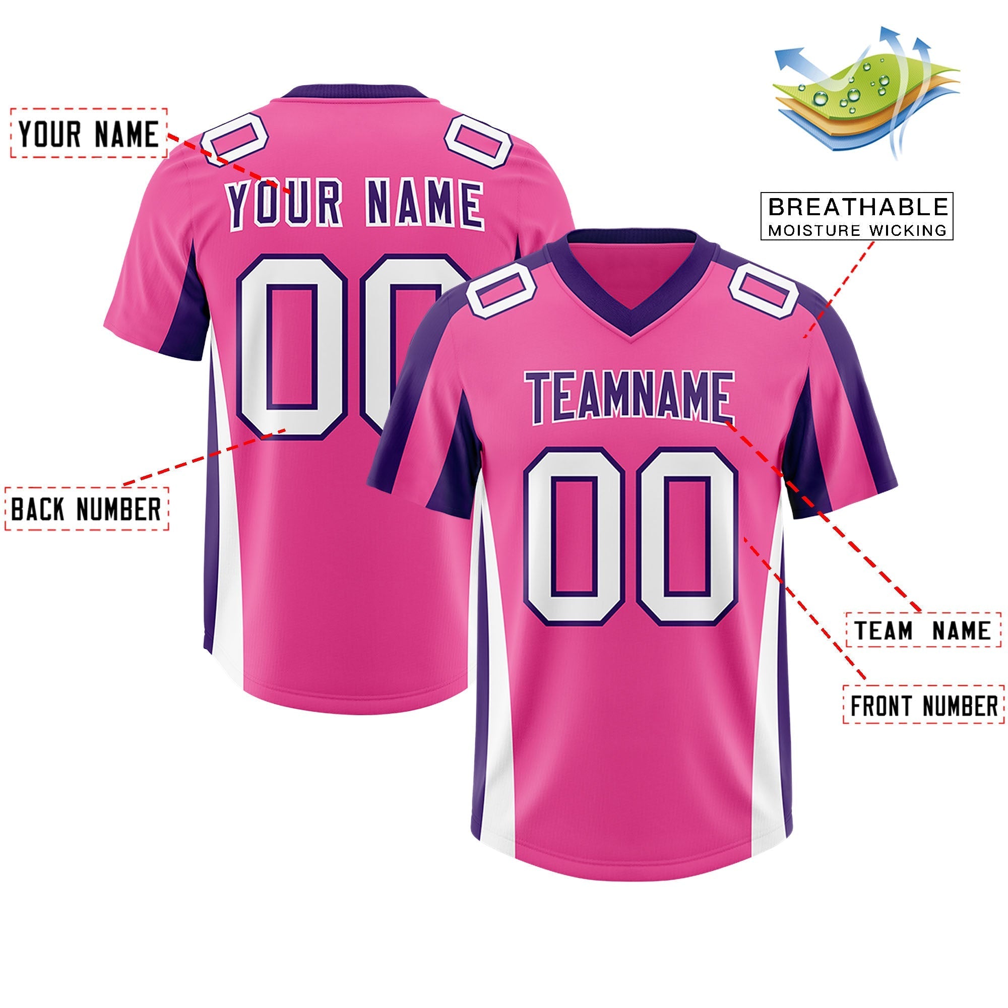 Custom Pink Purple Side Stripe Pattern Authentic American Football Jersey