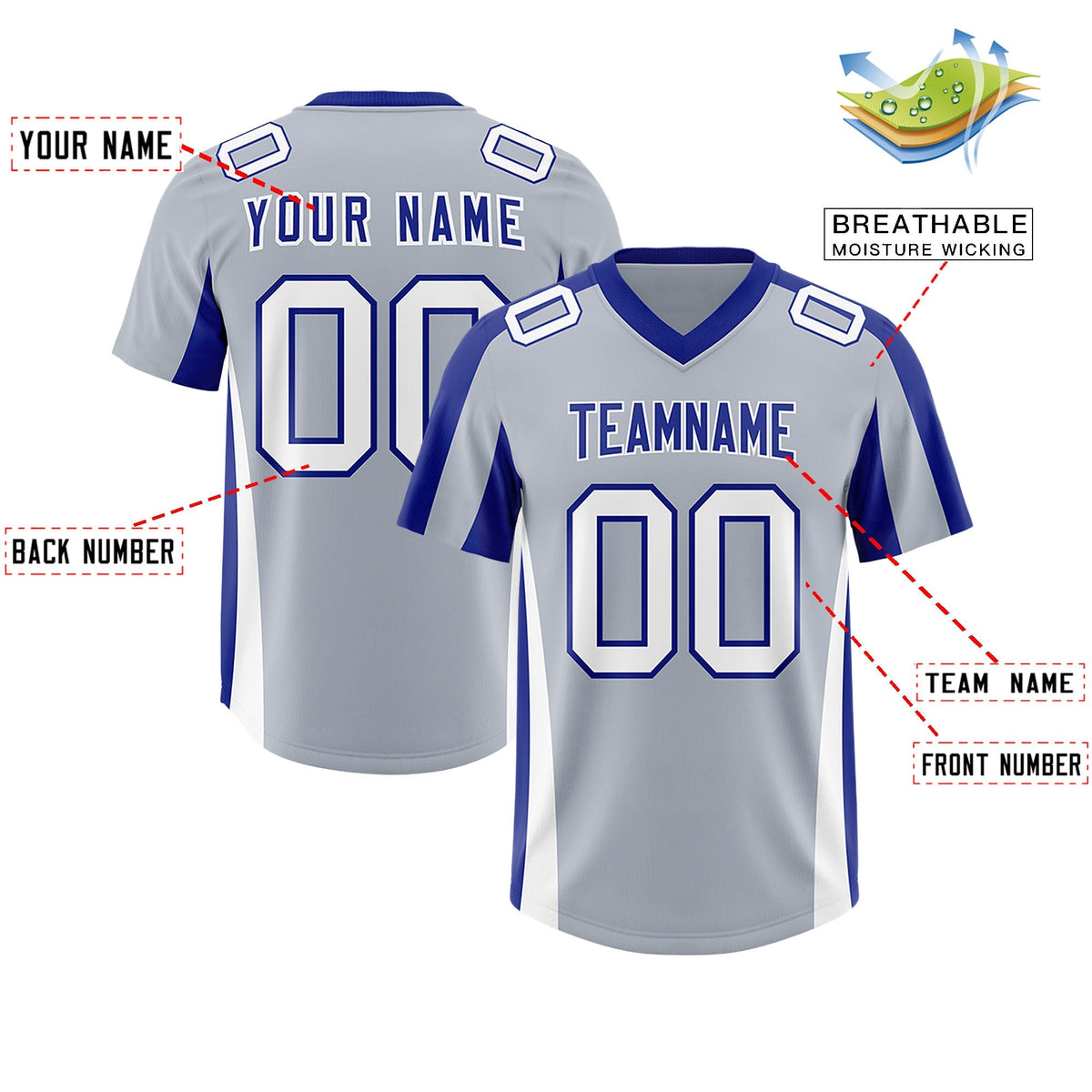 Custom Silver Royal Side Stripe Pattern Authentic American Football Jersey