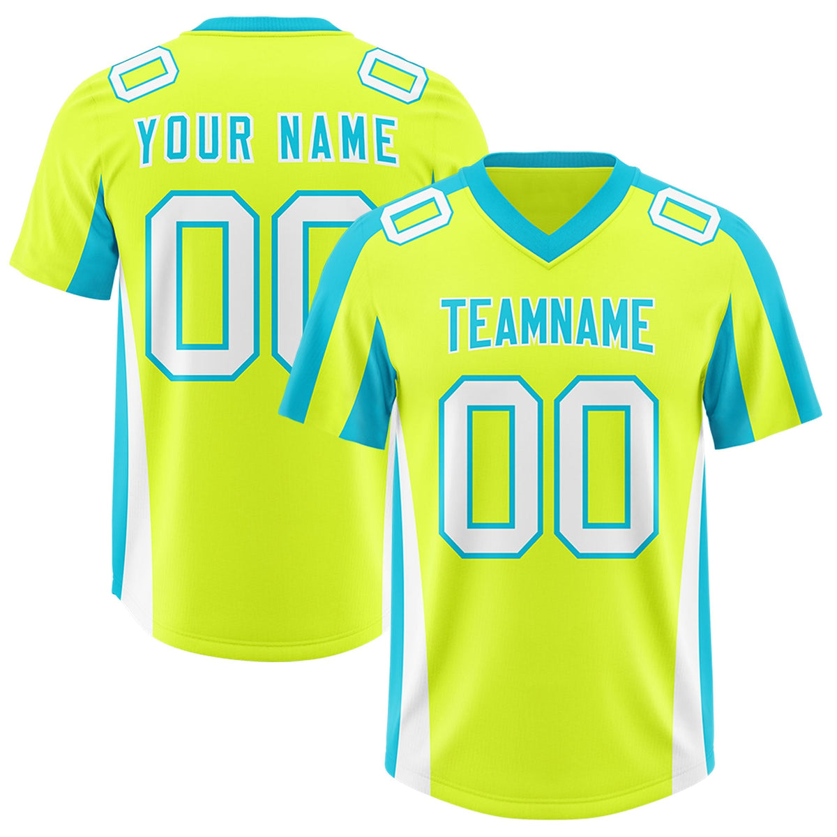 Custom Fluorescent Green Sky Blue Side Stripe Pattern Authentic American Football Jersey