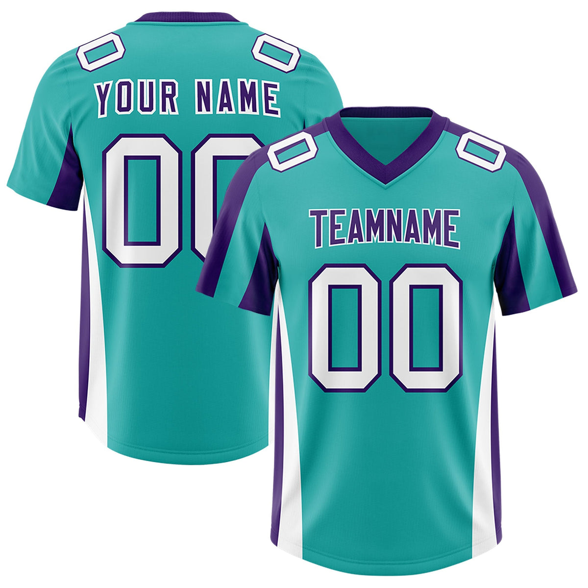Custom Aqua Purple Side Stripe Pattern Authentic American Football Jersey