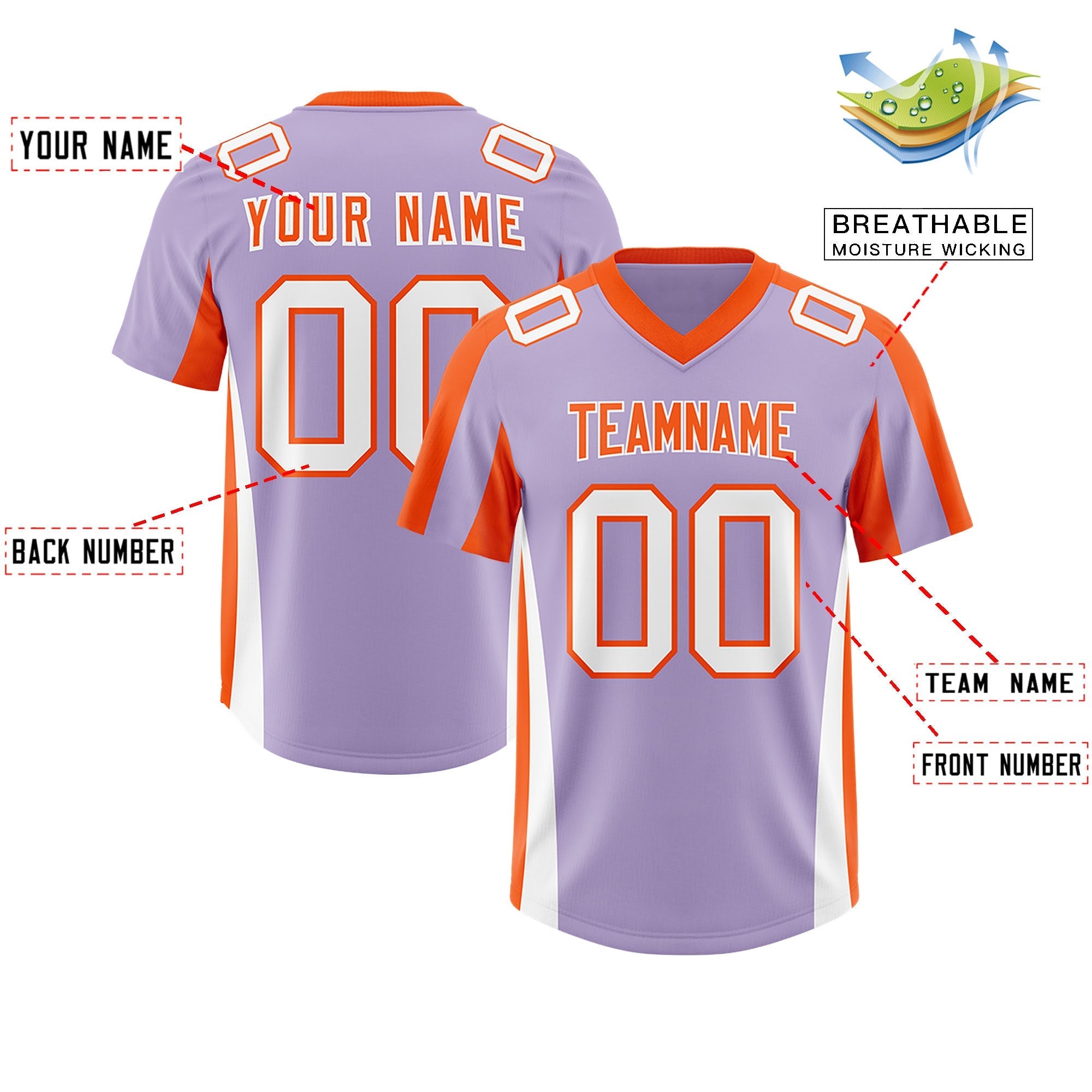 Custom Light Purple Orange Side Stripe Pattern Authentic American Football Jersey