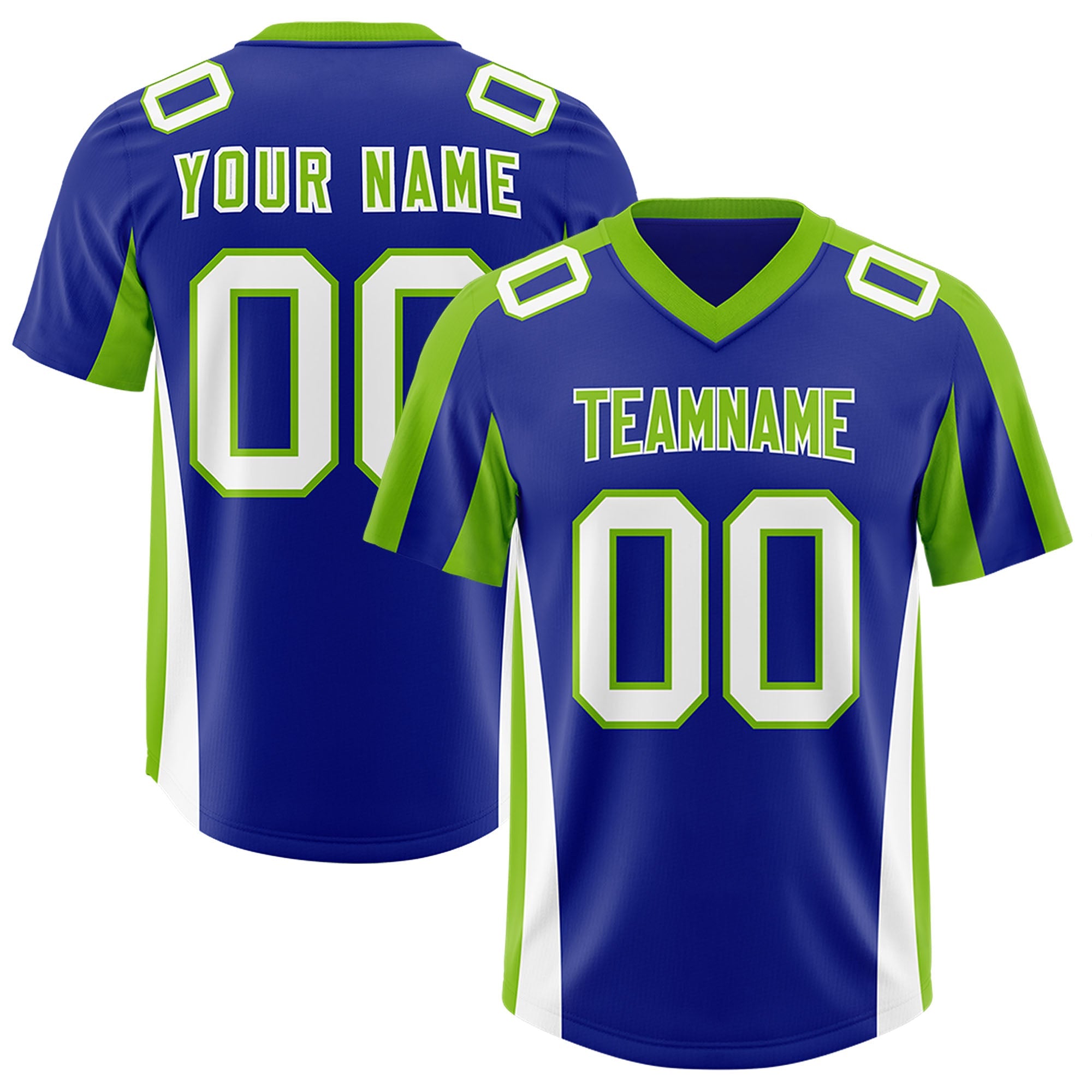 Custom Royal Neon Green Side Stripe Pattern Authentic American Football Jersey