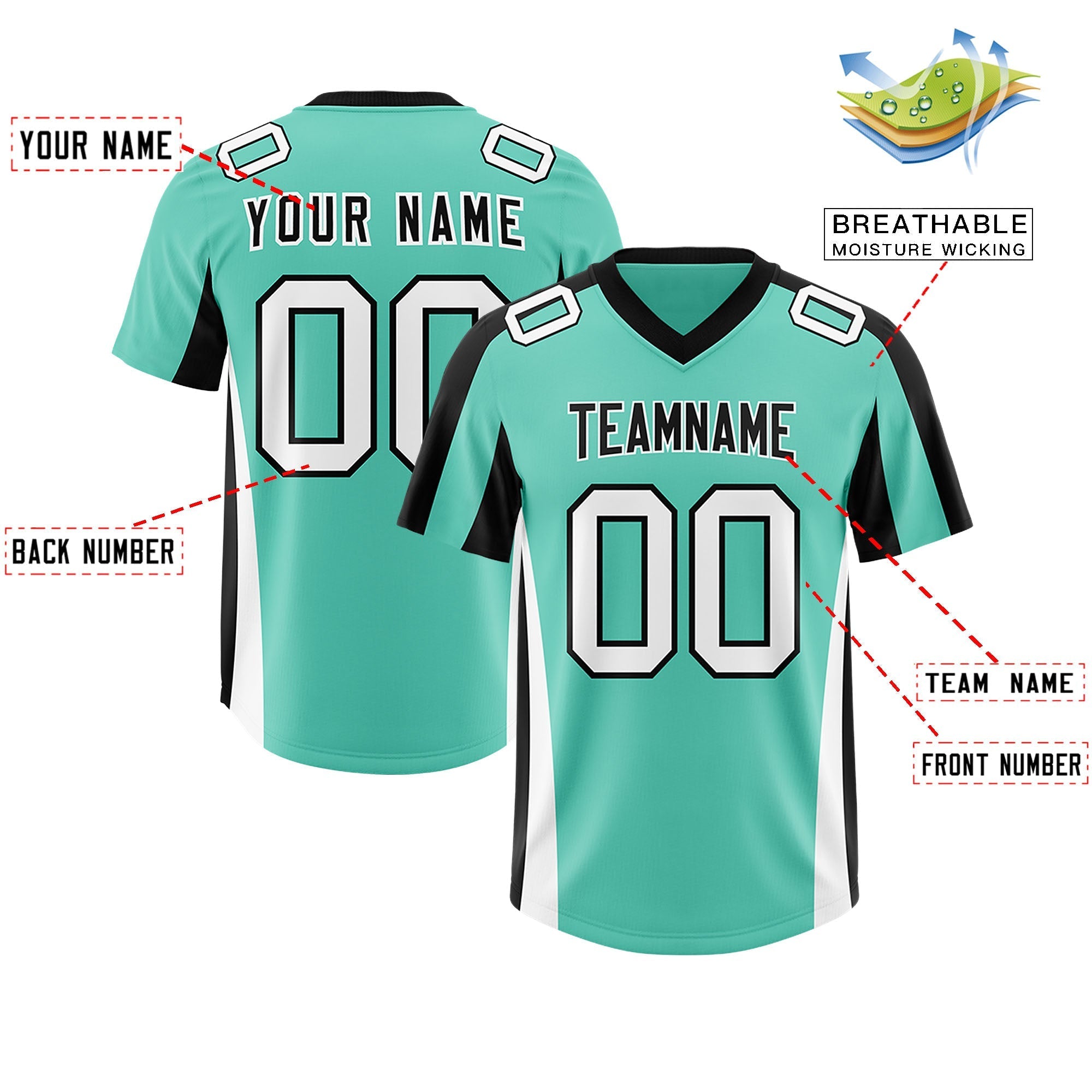 Custom Bright Green Black Side Stripe Pattern Authentic American Football Jersey