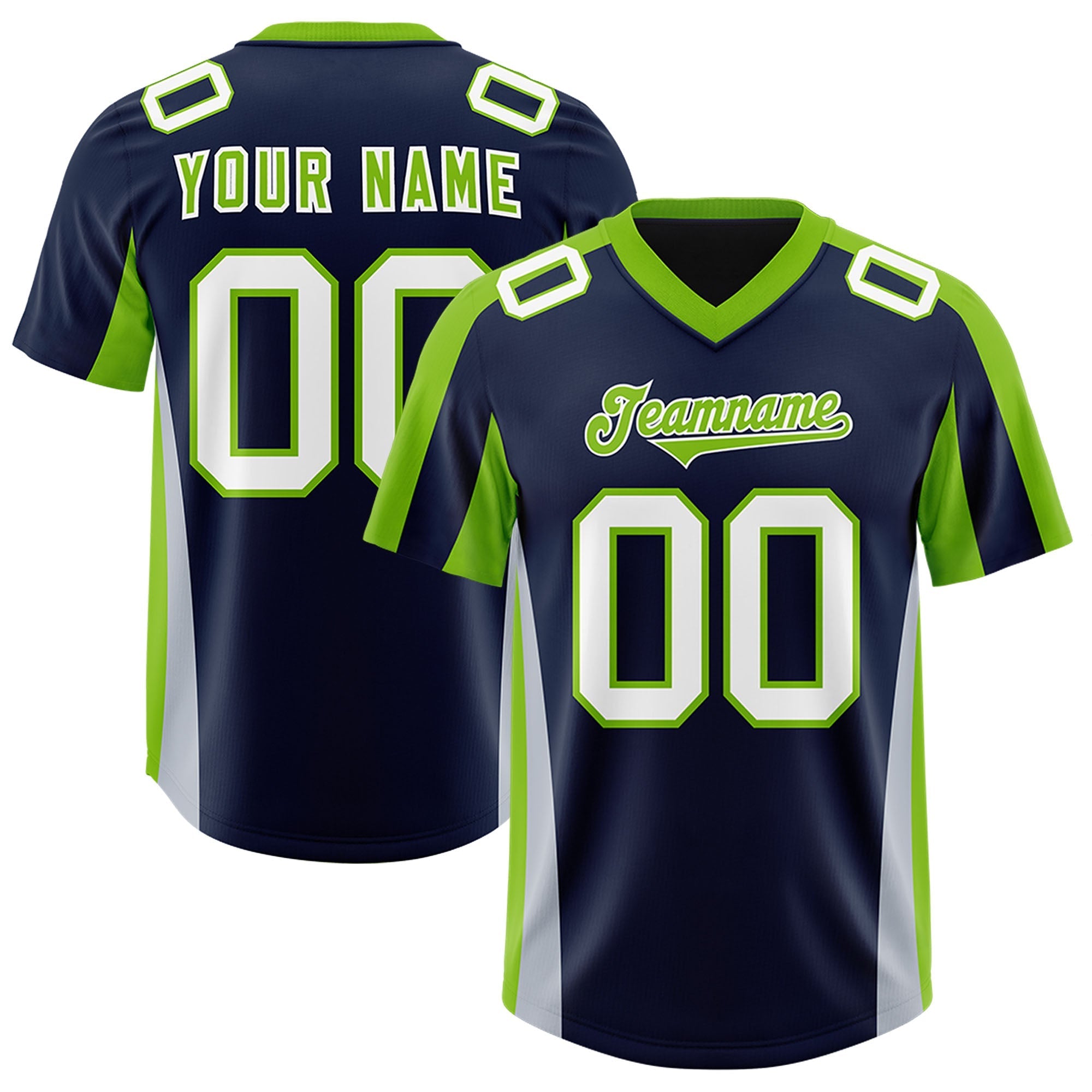 Custom Navy Neon Green Side Stripe Pattern Authentic American Football Jersey