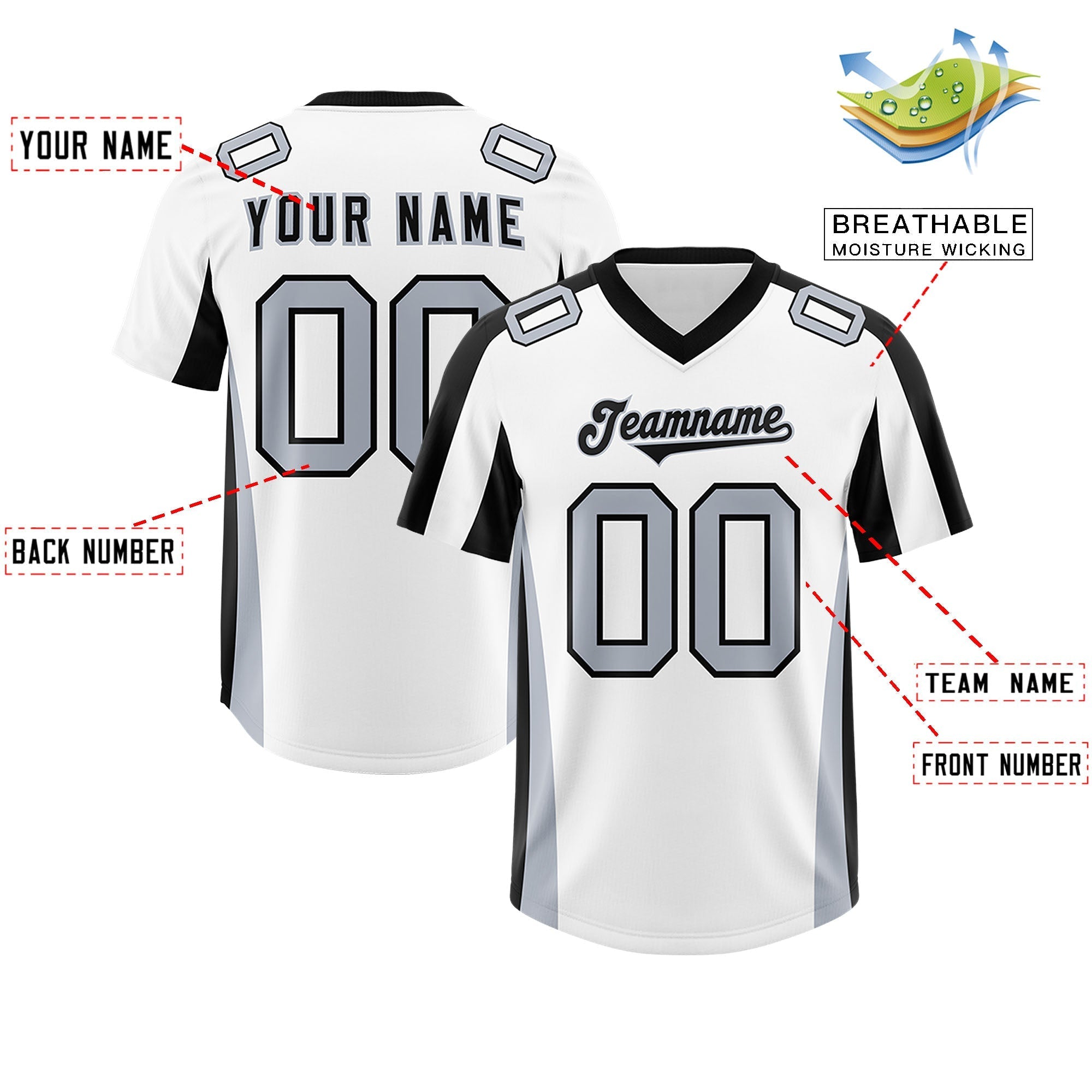 Custom White Black Side Stripe Pattern Authentic American Football Jersey