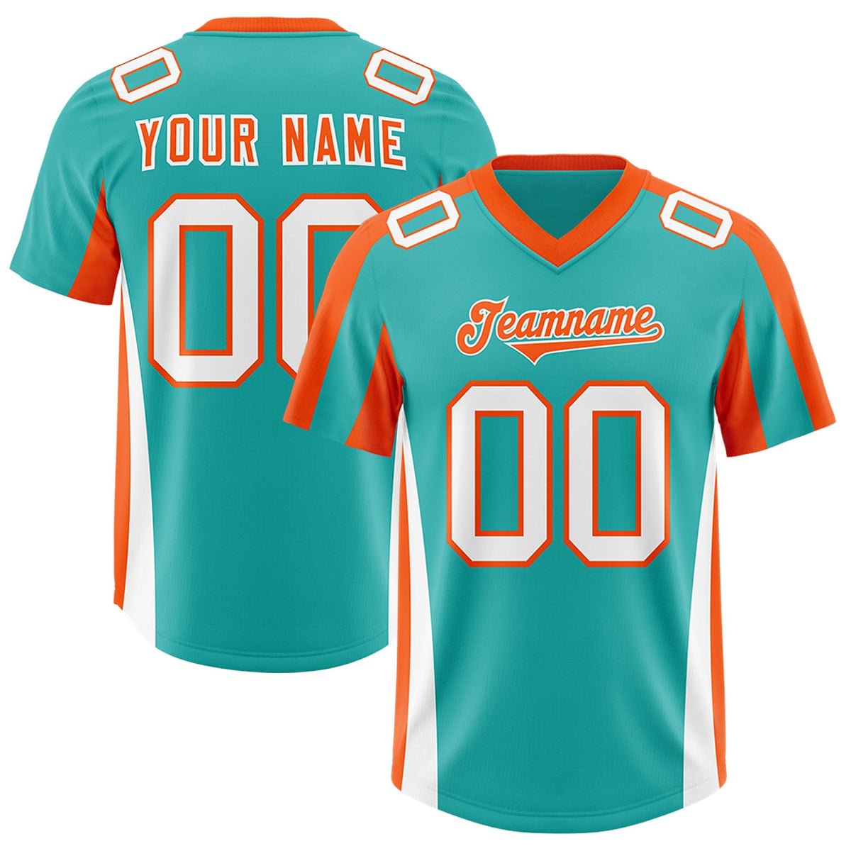 Custom Aqua Orange Side Stripe Pattern Authentic American Football Jersey