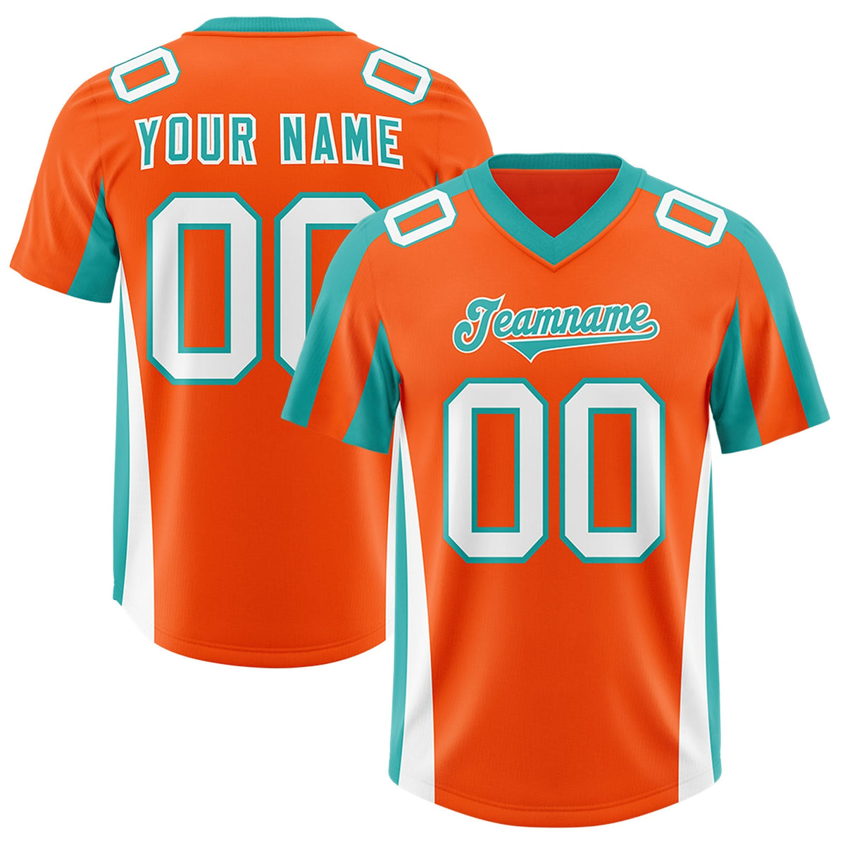 Custom Orange Aqua Side Stripe Pattern Authentic American Football Jersey