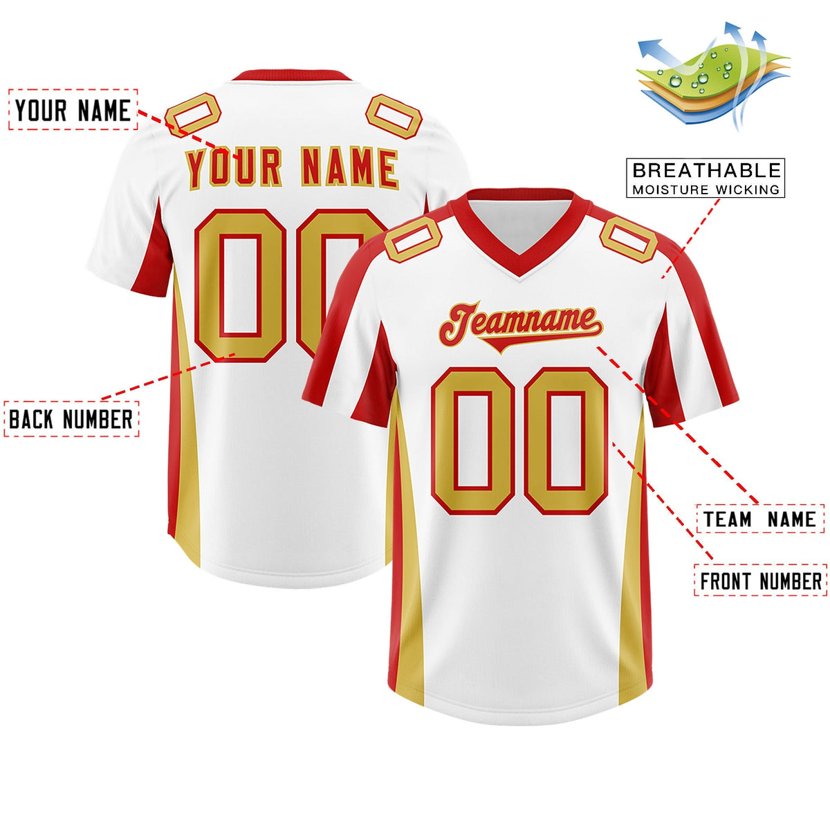 Custom White Red Side Stripe Pattern Authentic American Football Jersey
