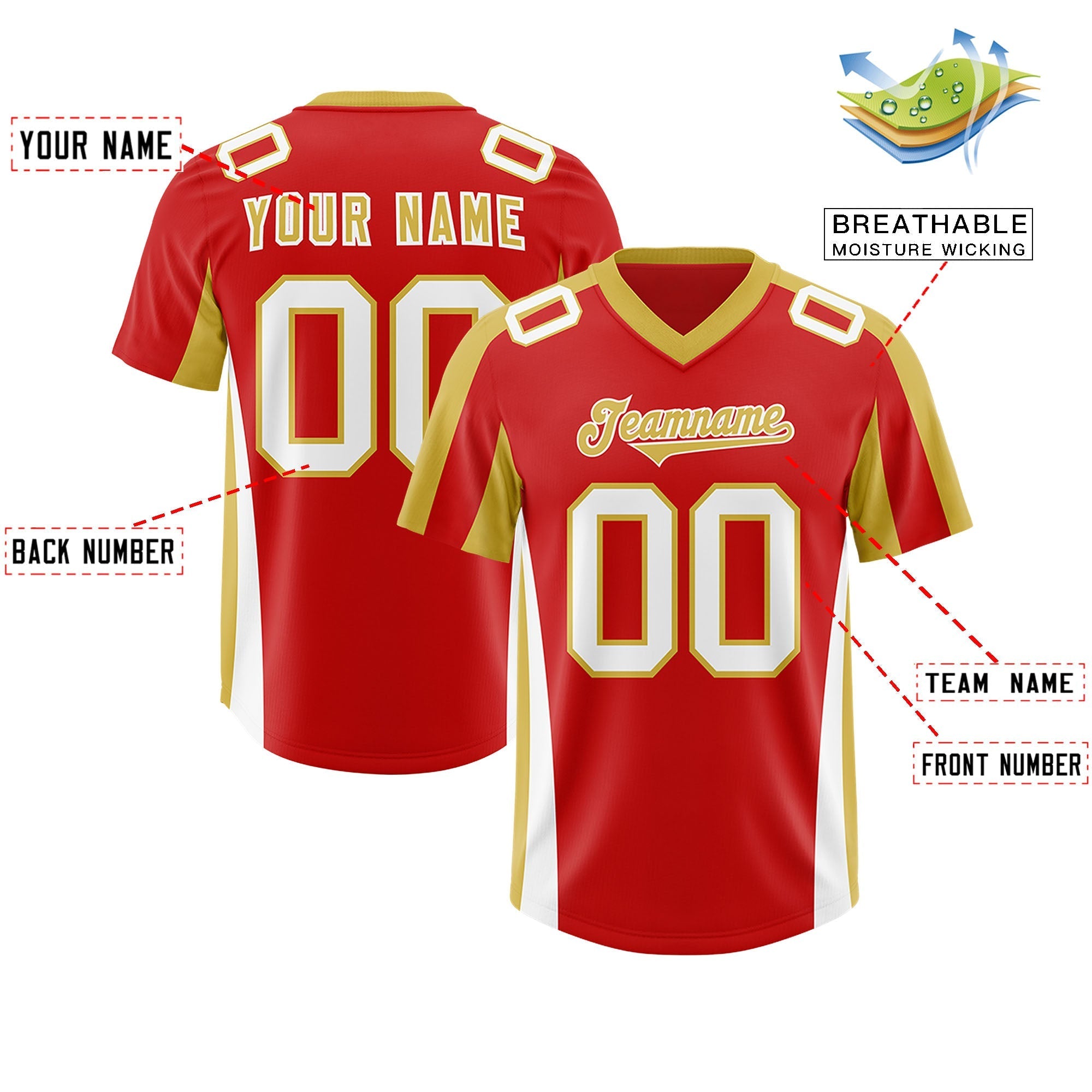 Custom Red Old Gold Side Stripe Pattern Authentic American Football Jersey