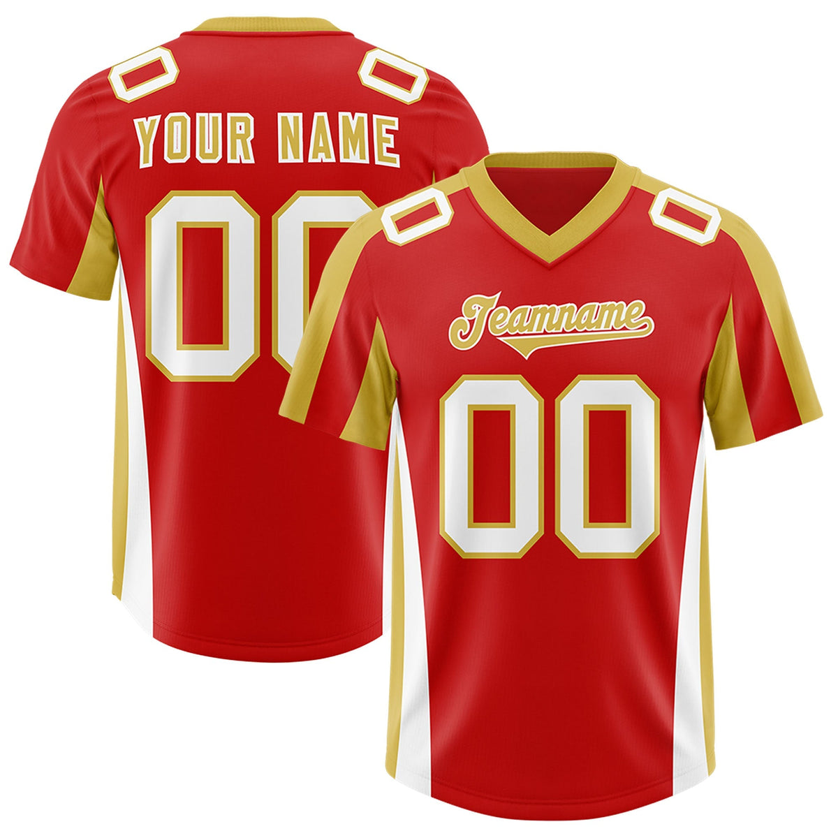 Custom Red Old Gold Side Stripe Pattern Authentic American Football Jersey