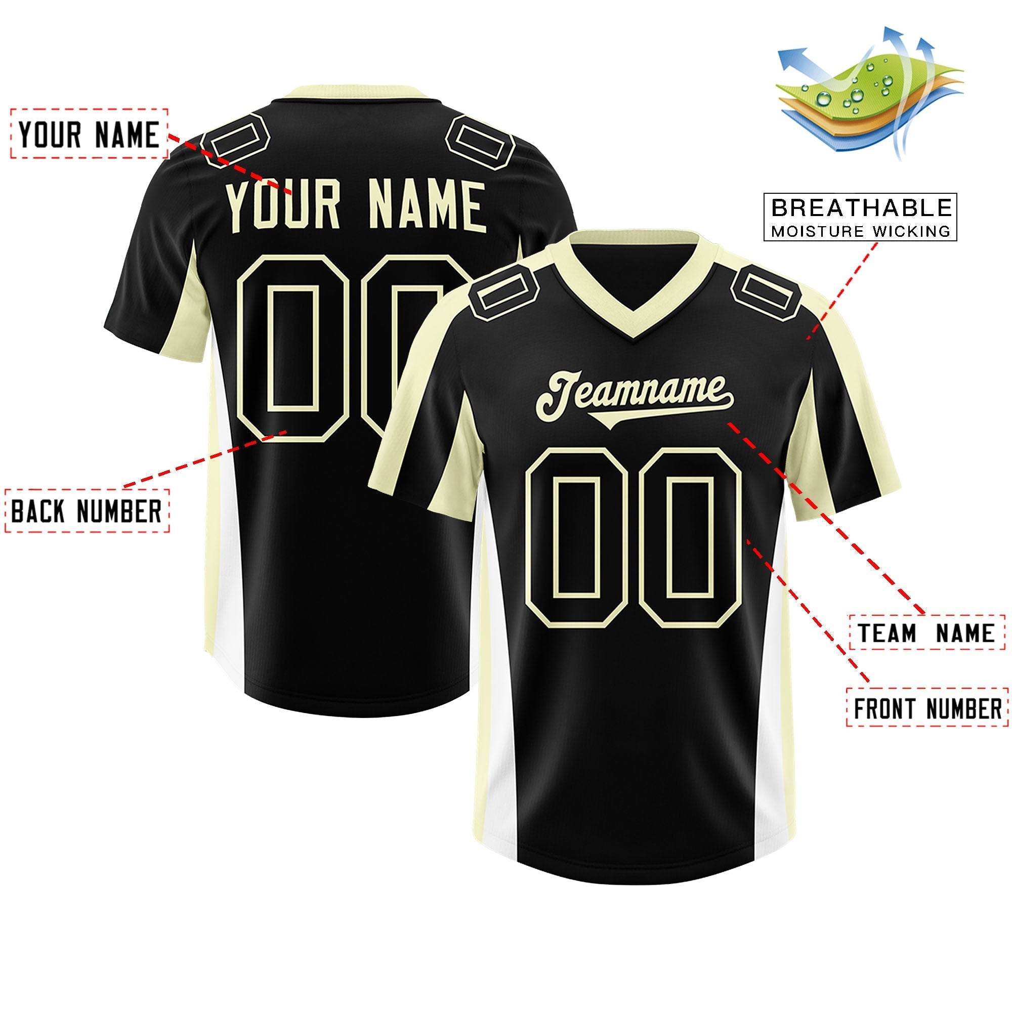 Custom Black Cream Side Stripe Pattern Authentic American Football Jersey