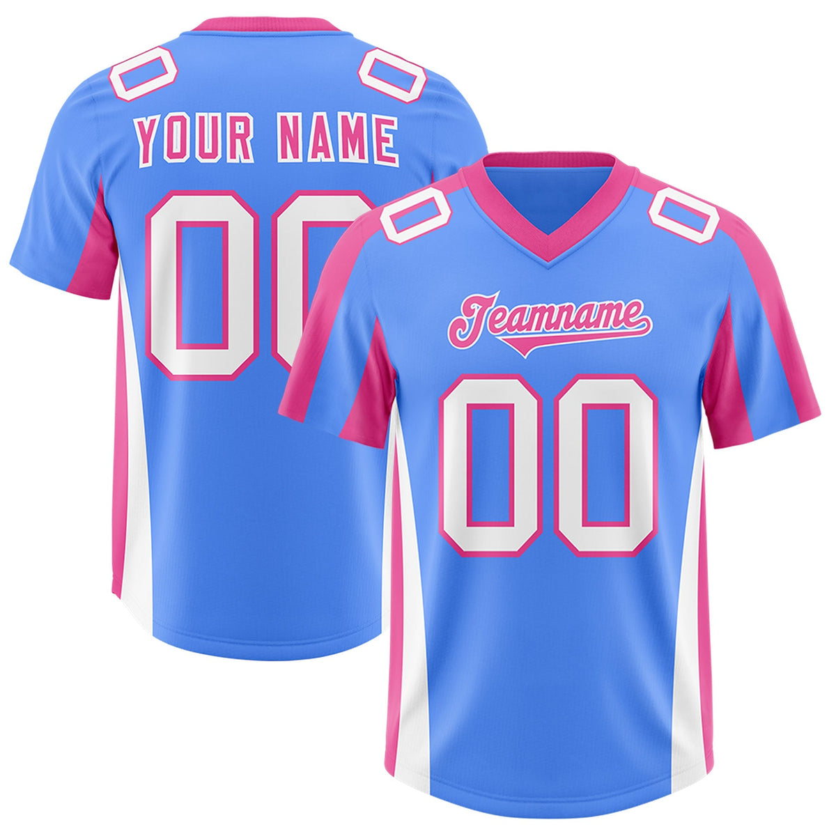 Custom Powder Blue Pink Side Stripe Pattern Authentic American Football Jersey