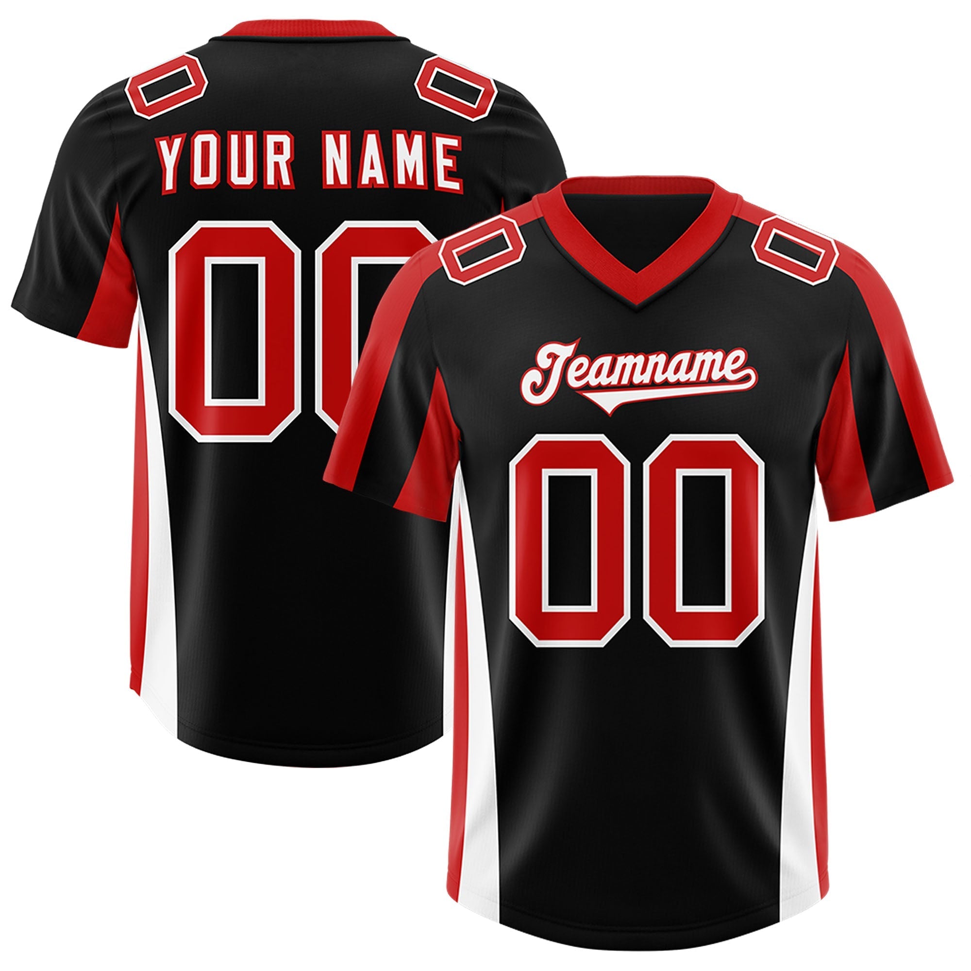 Custom Black Red Side Stripe Pattern Authentic American Football Jersey