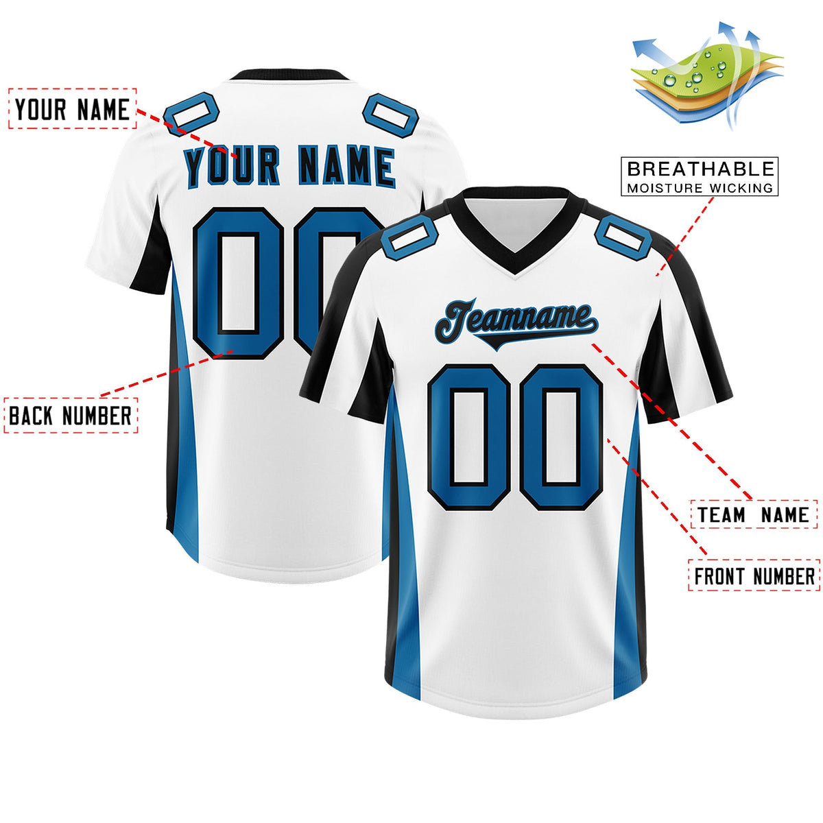 Custom White Black Side Stripe Pattern Authentic American Football Jersey