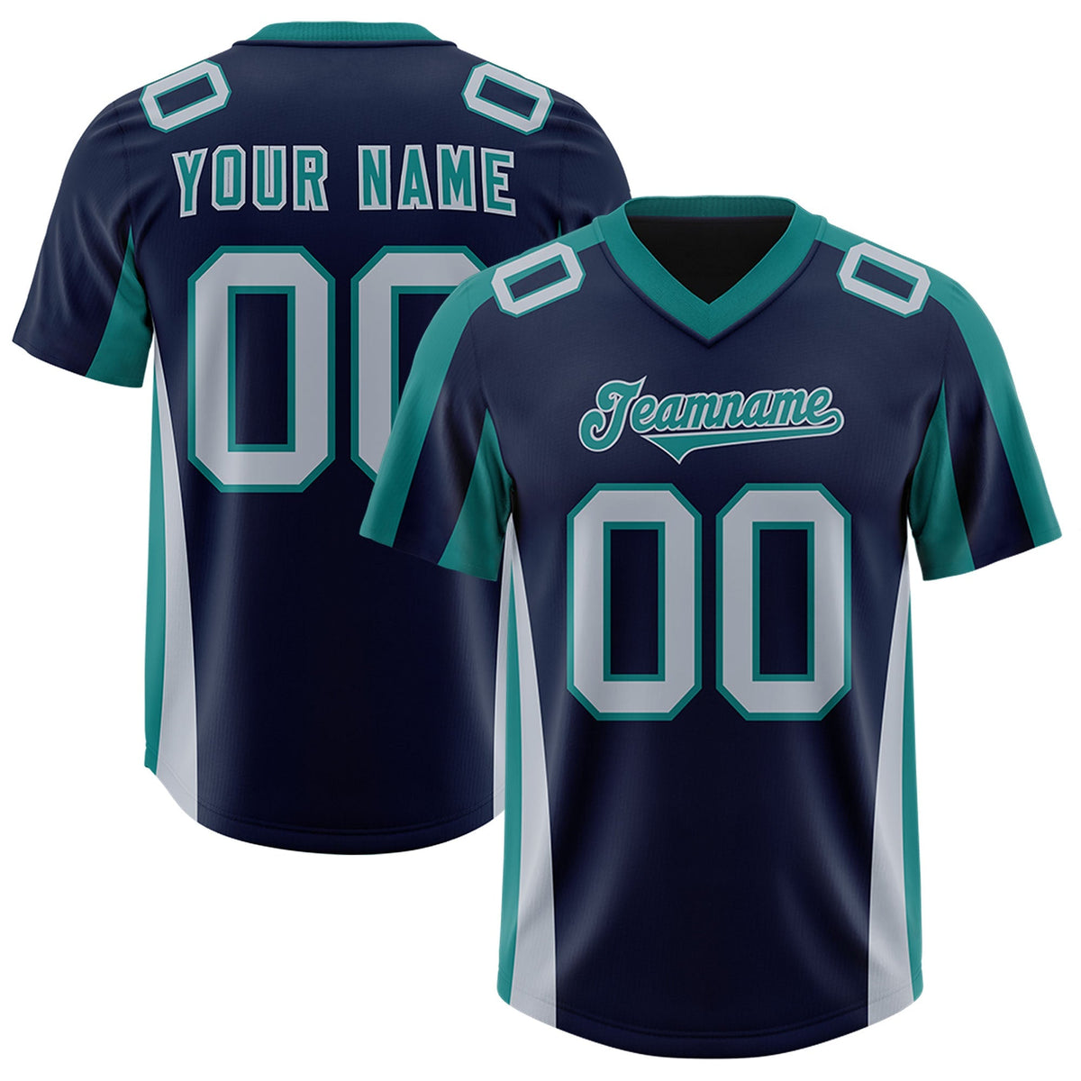 Custom Navy Aqua Side Stripe Pattern Authentic American Football Jersey