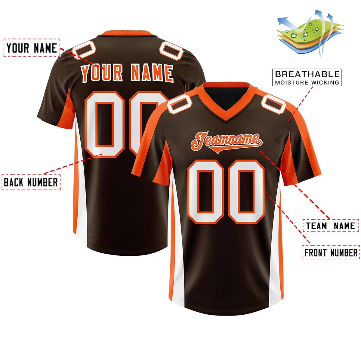 Custom Brown Orange Side Stripe Pattern Authentic American Football Jersey