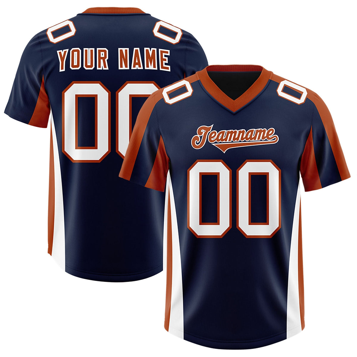 Custom Navy Texas Orange Side Stripe Pattern Authentic American Football Jersey