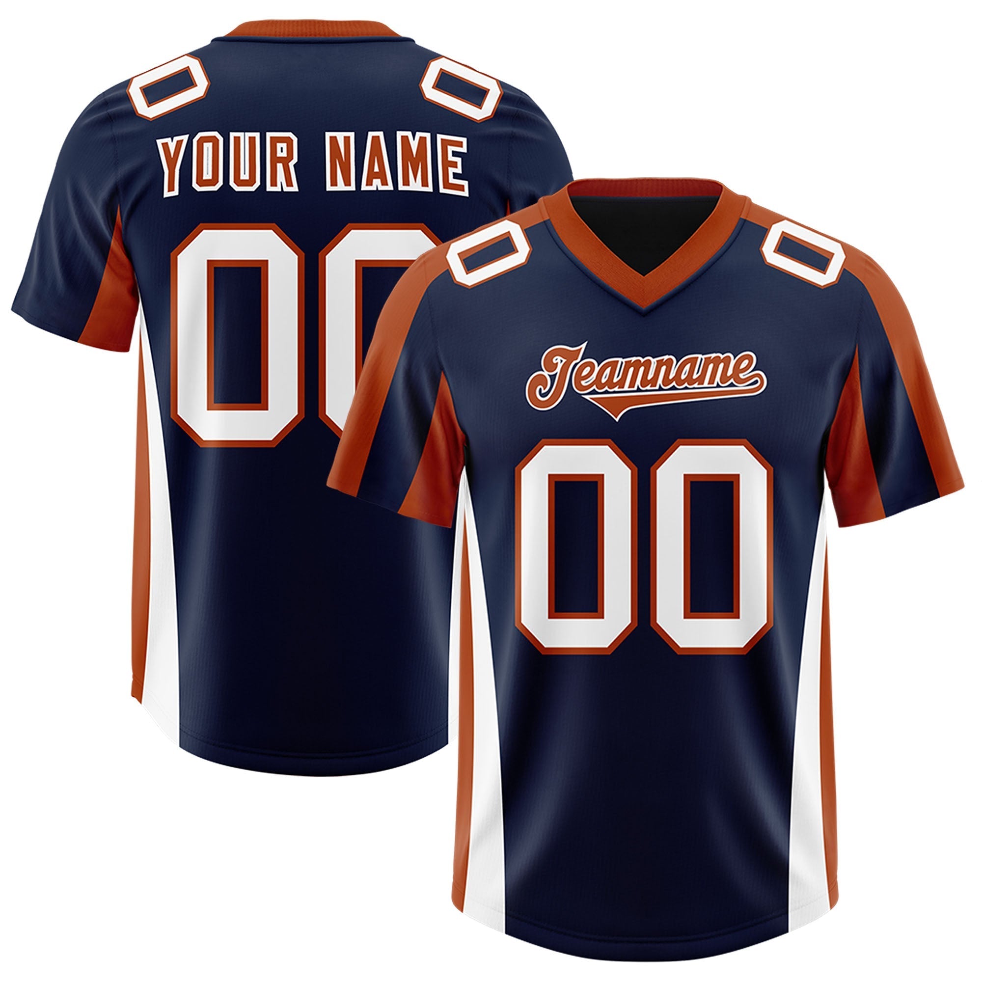 Custom Navy Texas Orange Side Stripe Pattern Authentic American Football Jersey