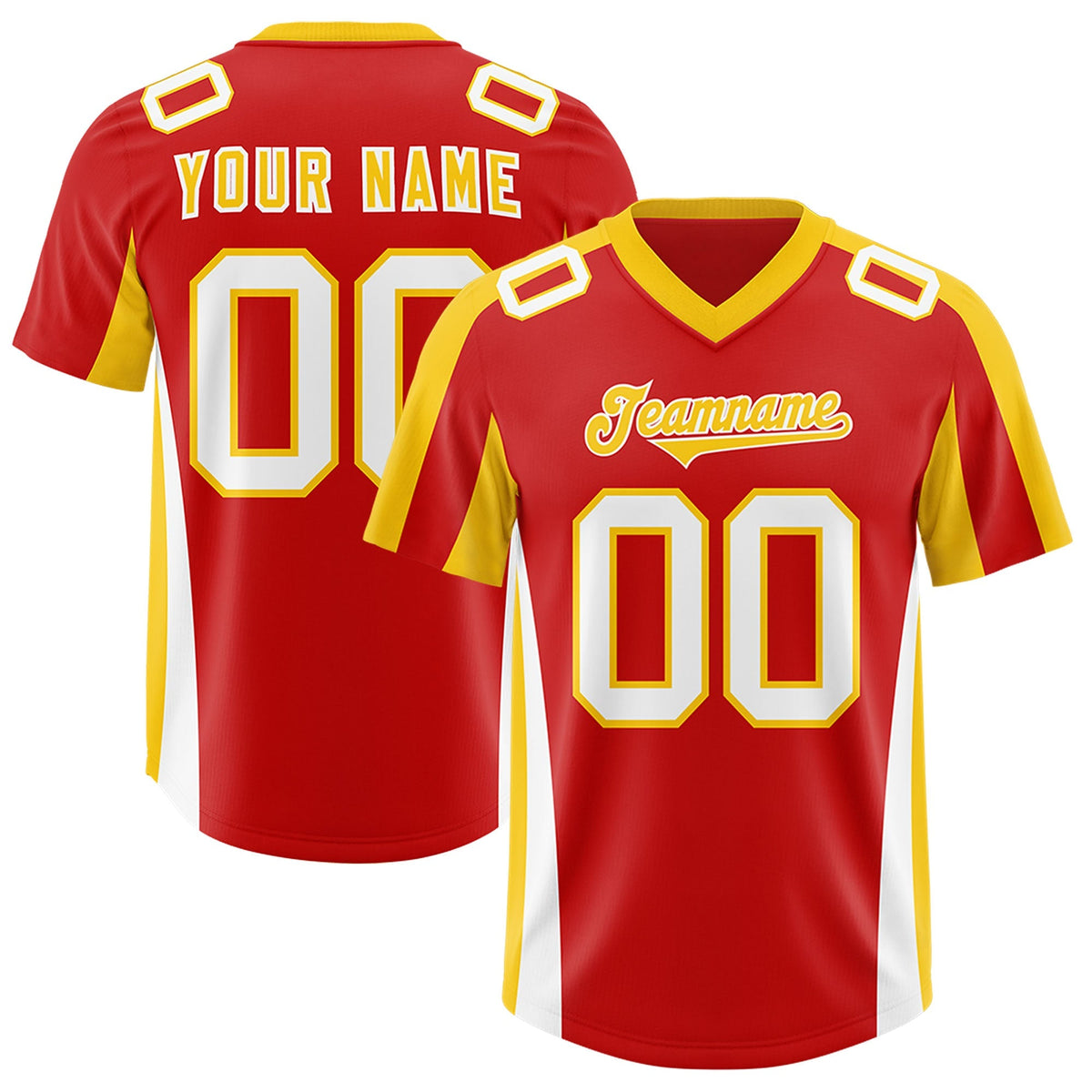 Custom Red Gold Side Stripe Pattern Authentic American Football Jersey