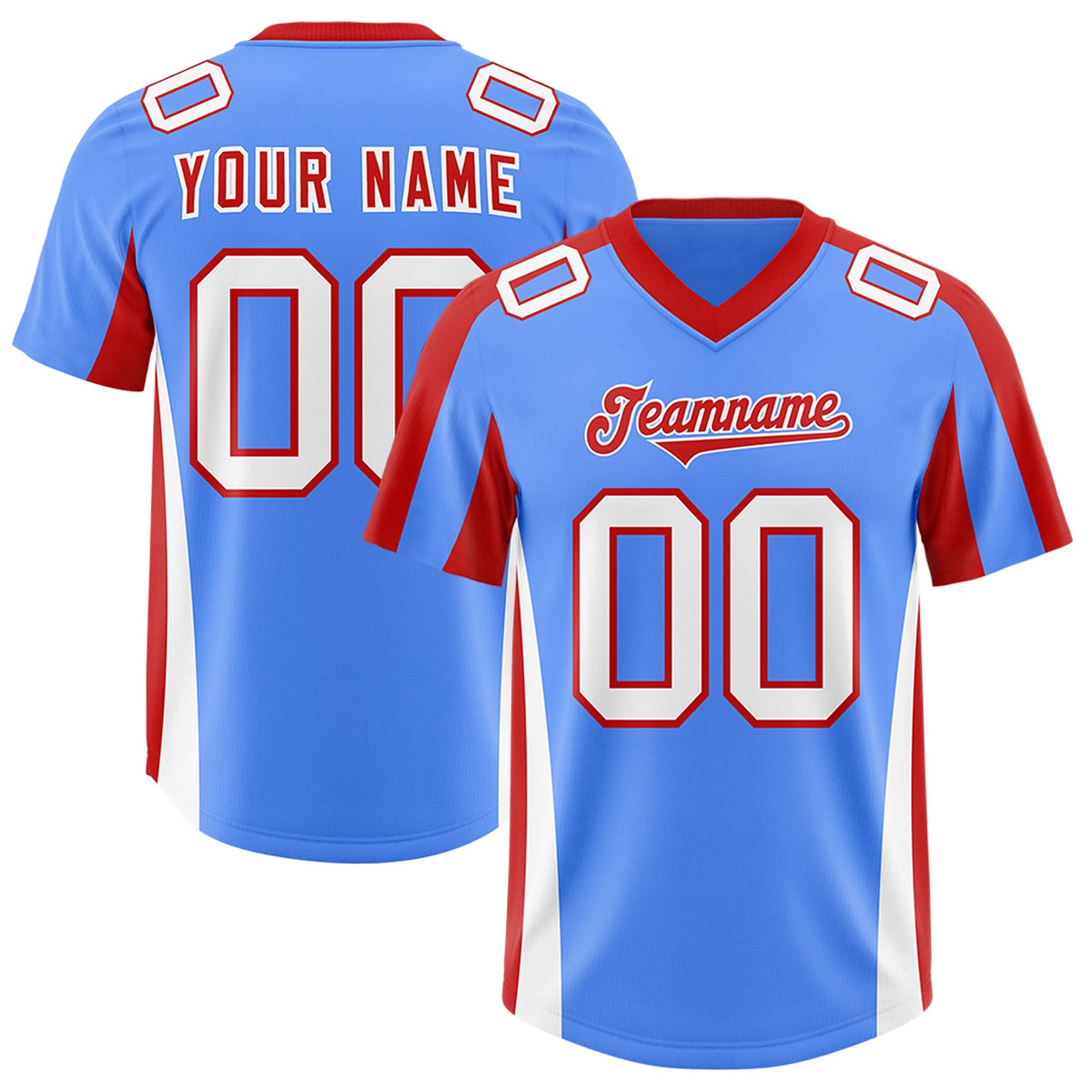 Custom Powder Blue Red Side Stripe Pattern Authentic American Football Jersey