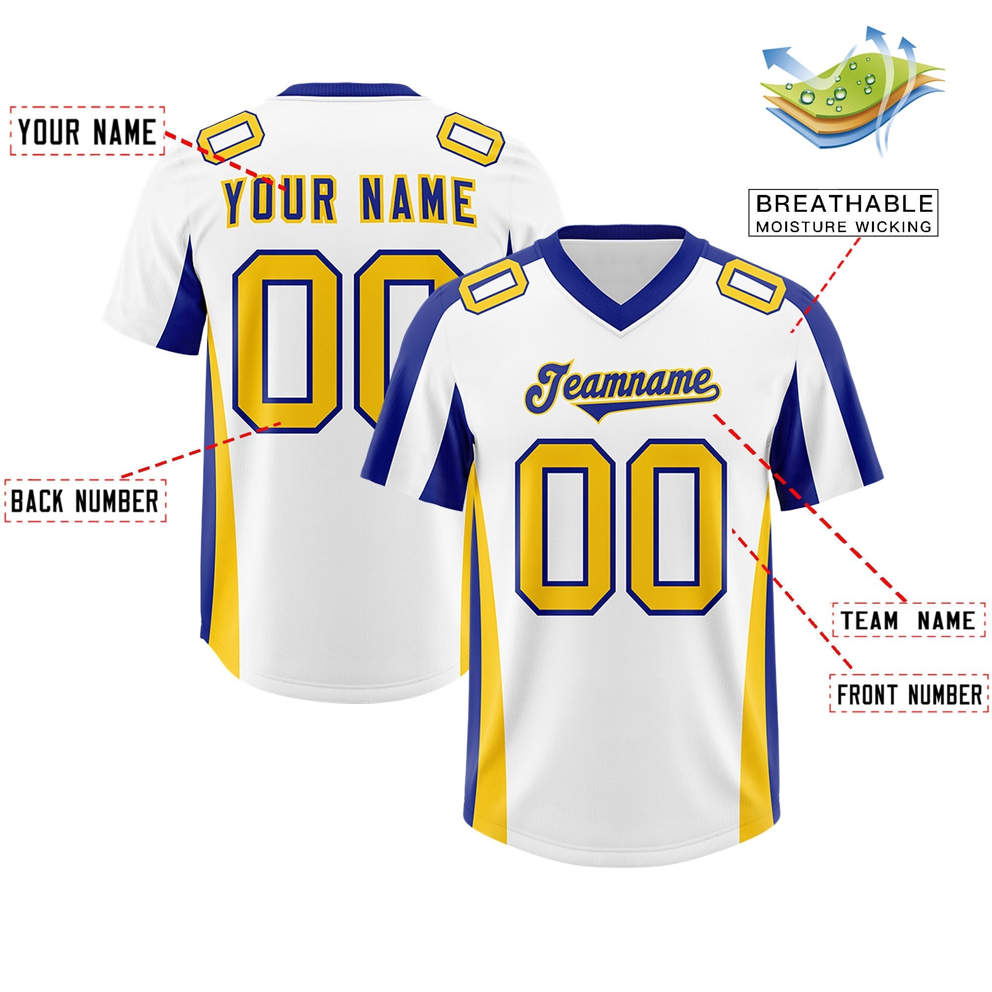 Custom White Royal Side Stripe Pattern Authentic American Football Jersey