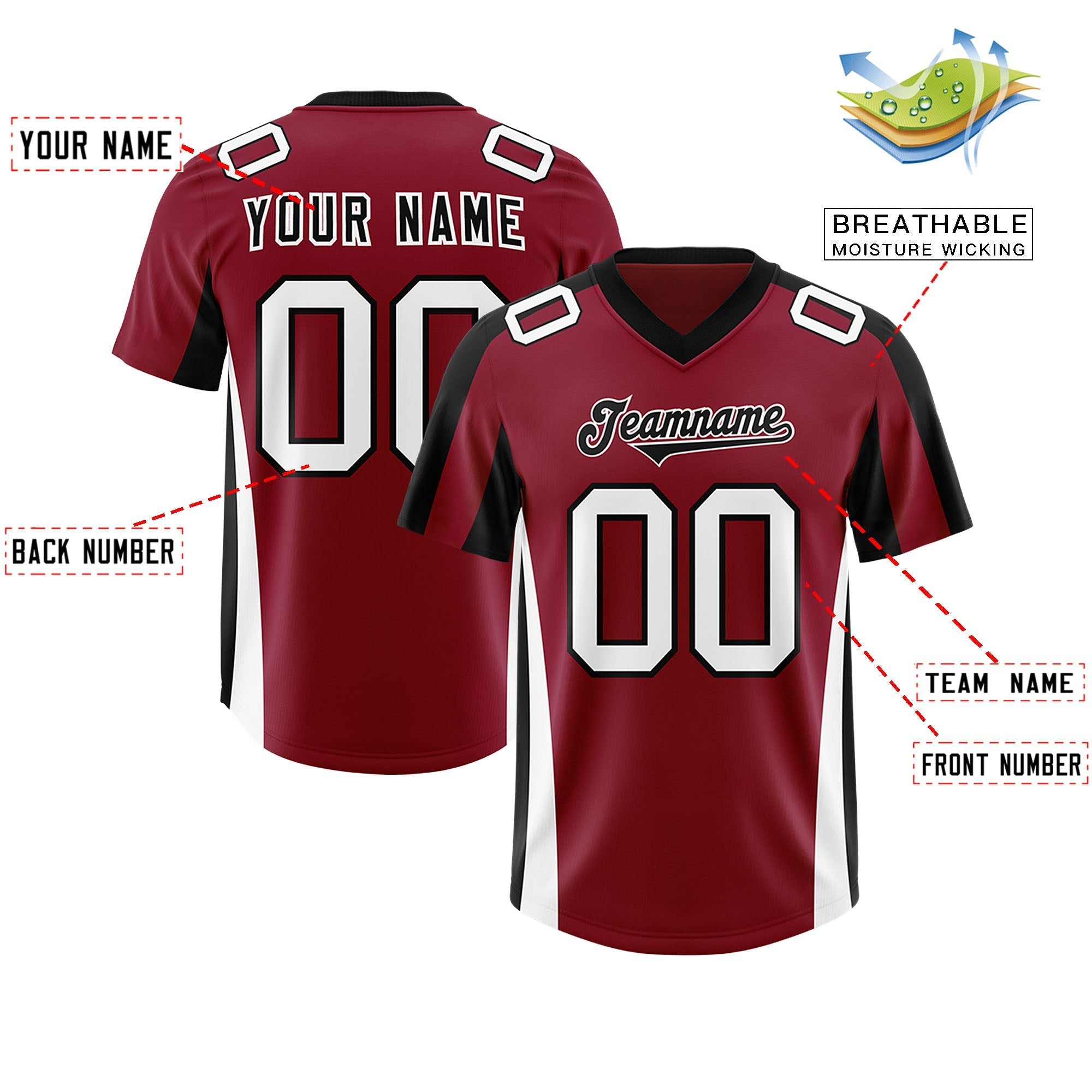 Custom Crimson Black Side Stripe Pattern Authentic American Football Jersey