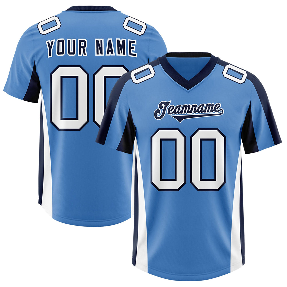Custom Powder Blue Navy Side Stripe Pattern Authentic American Football Jersey