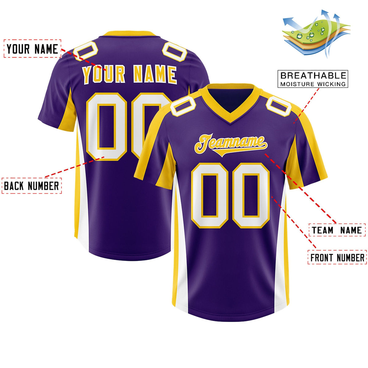 Custom Purple Gold Side Stripe Pattern Authentic American Football Jersey