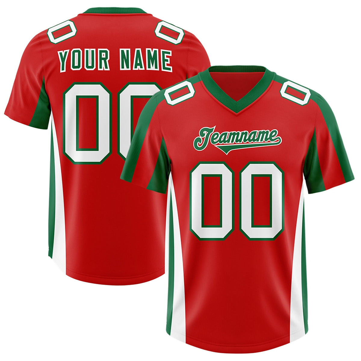 Custom Red Kelly Green Side Stripe Pattern Authentic American Football Jersey
