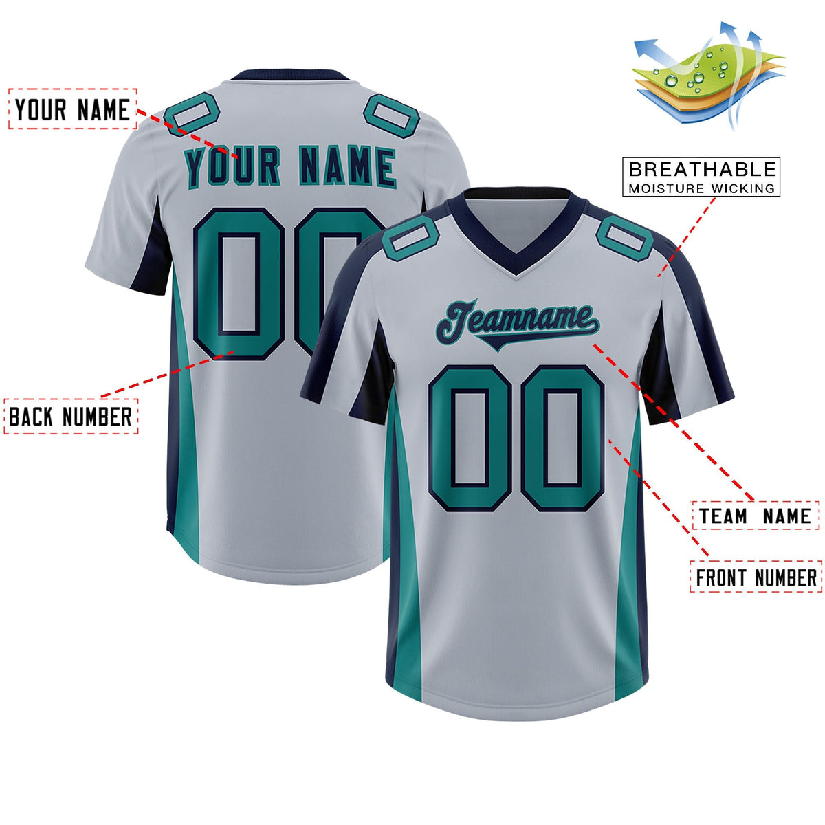 Custom Silver Navy Side Stripe Pattern Authentic American Football Jersey