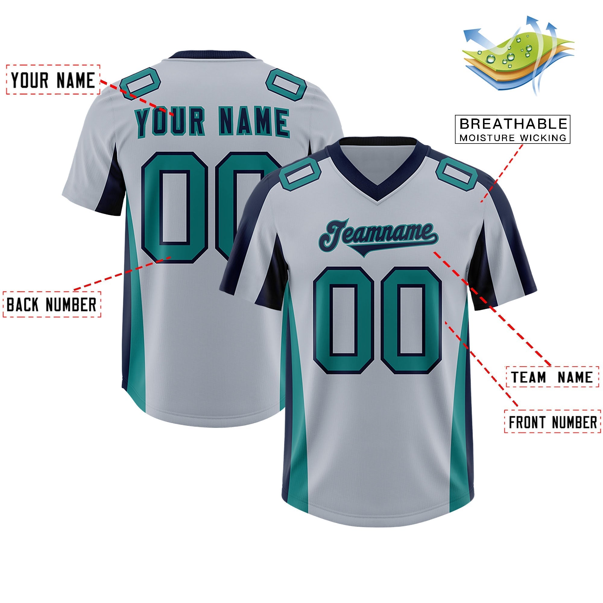 Custom Silver Navy Side Stripe Pattern Authentic American Football Jersey