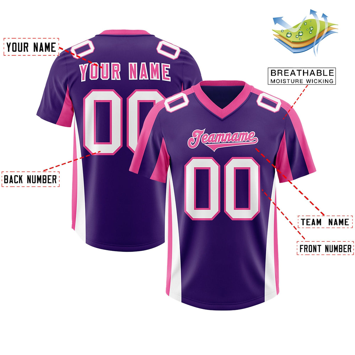 Custom Purple Pink Side Stripe Pattern Authentic American Football Jersey