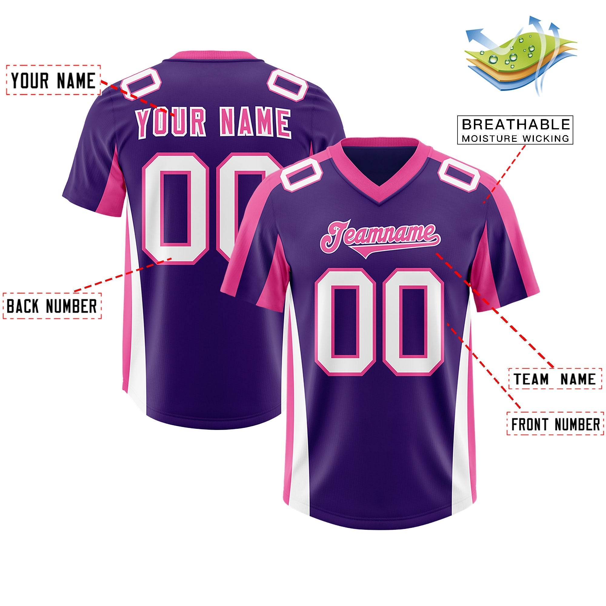 Custom Purple Pink Side Stripe Pattern Authentic American Football Jersey