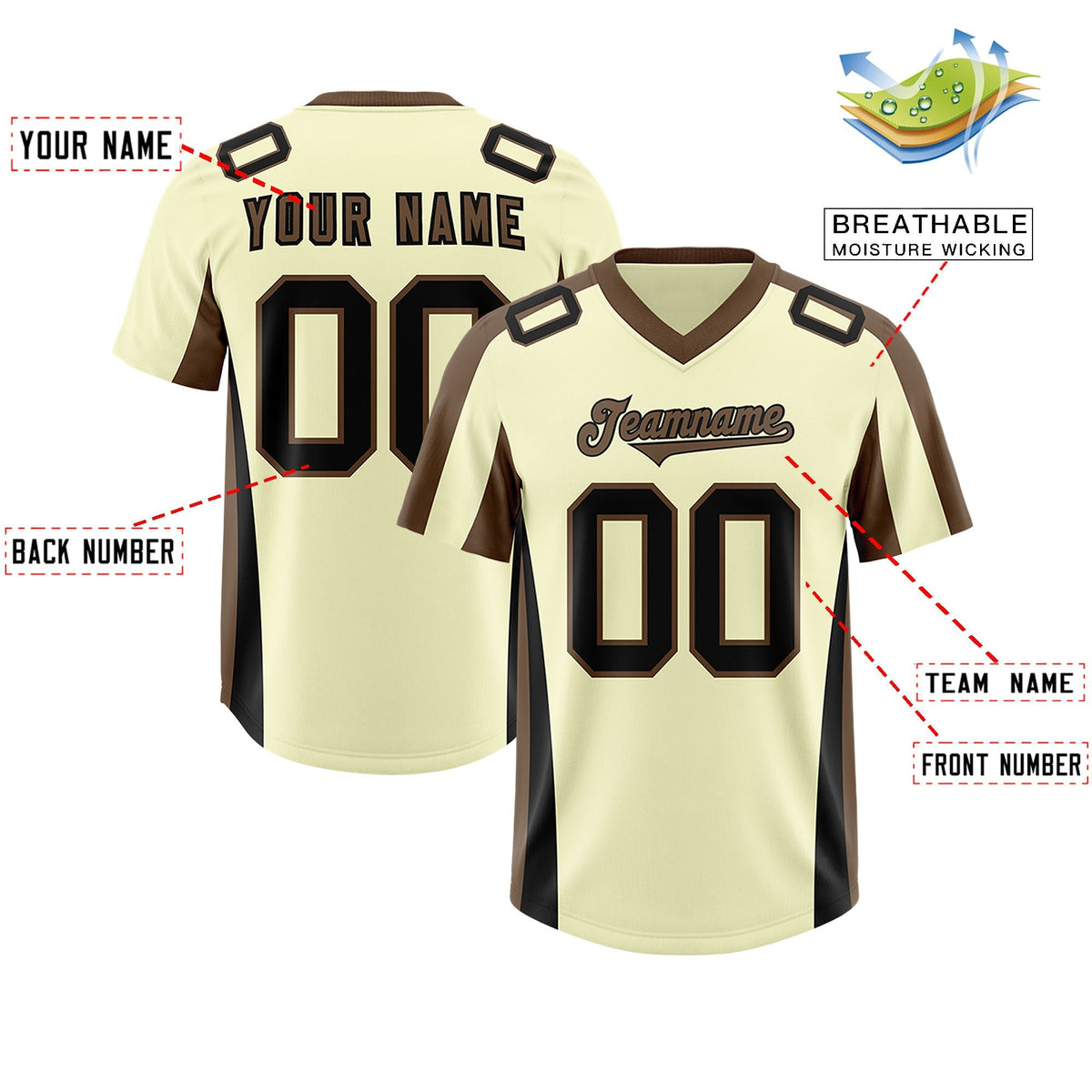 Custom Cream Light Brown Side Stripe Pattern Authentic American Football Jersey