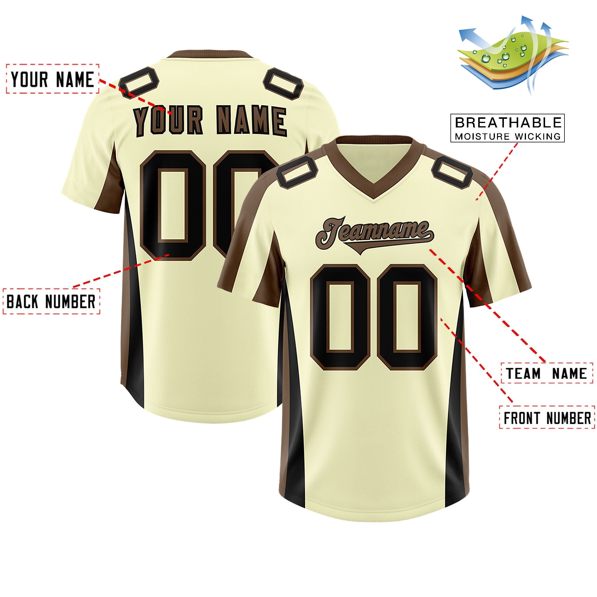 Custom Cream Light Brown Side Stripe Pattern Authentic American Football Jersey