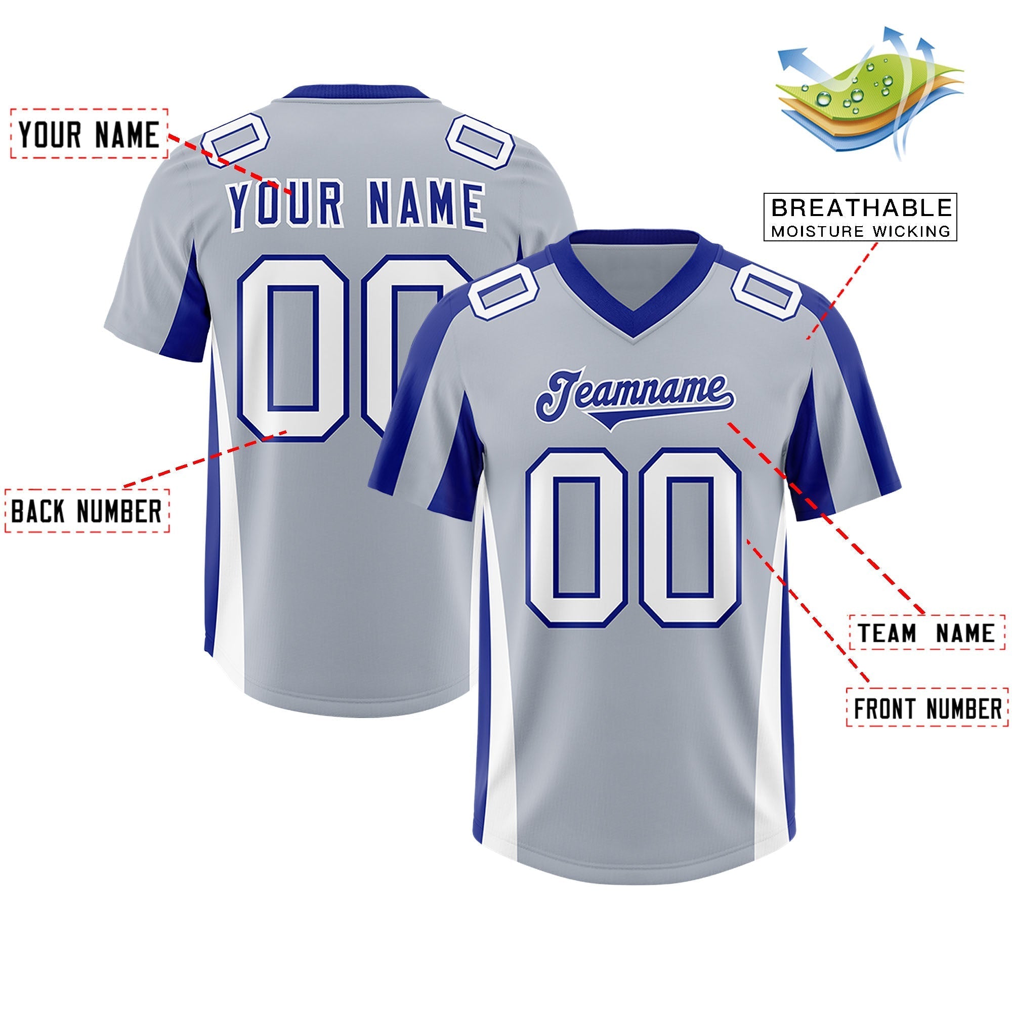 Custom Silver Royal Side Stripe Pattern Authentic American Football Jersey