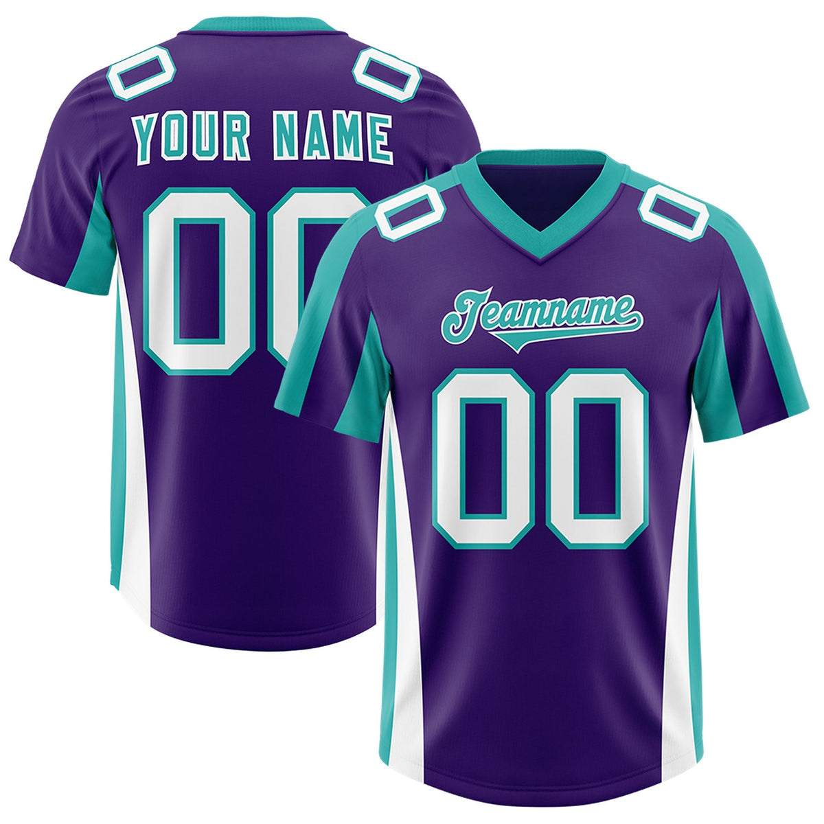 Custom Purple Aqua Side Stripe Pattern Authentic American Football Jersey