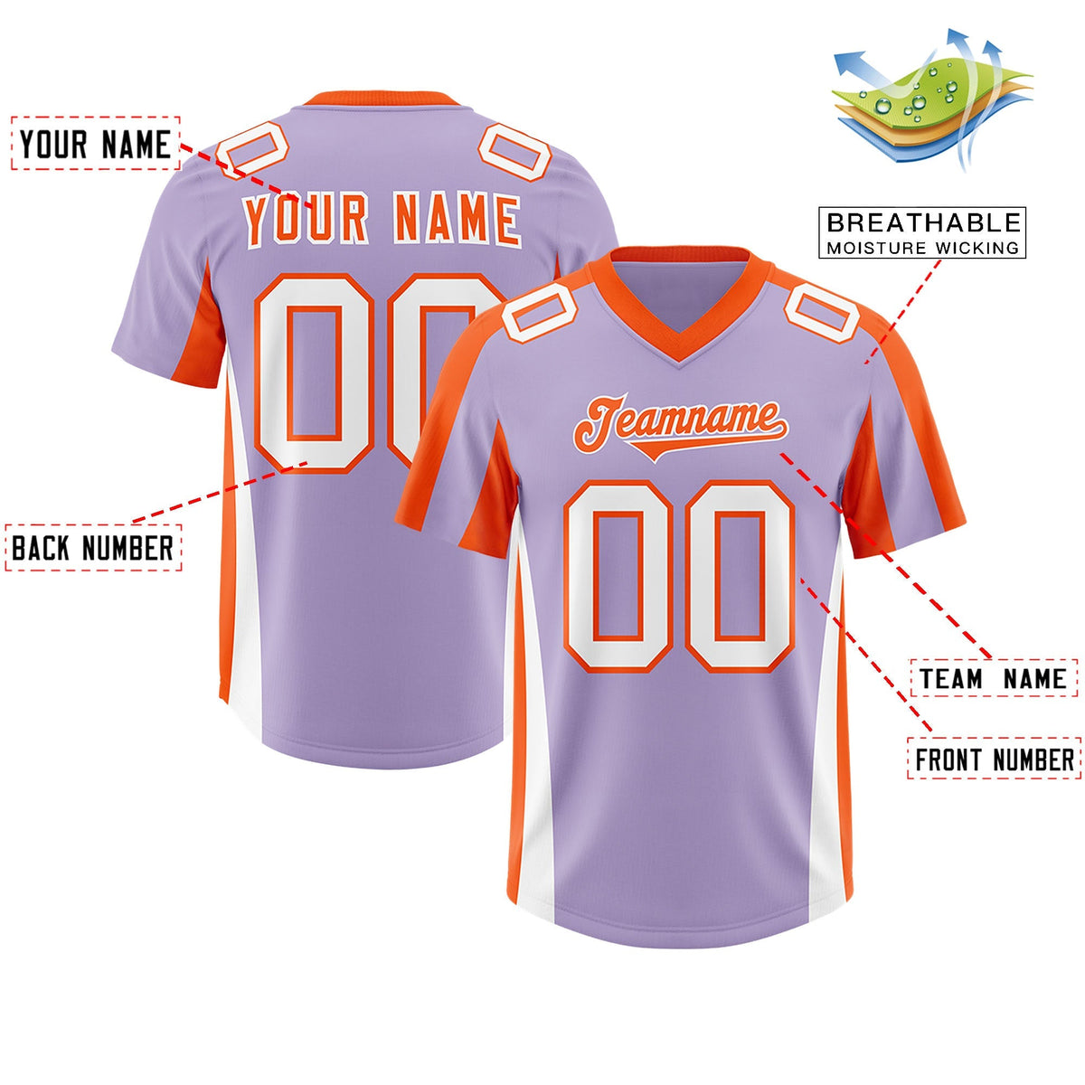 Custom Light Purple Orange Side Stripe Pattern Authentic American Football Jersey