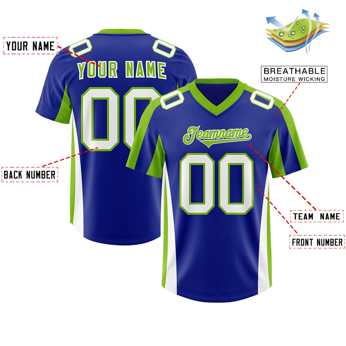 Custom Royal Neon Green Side Stripe Pattern Authentic American Football Jersey