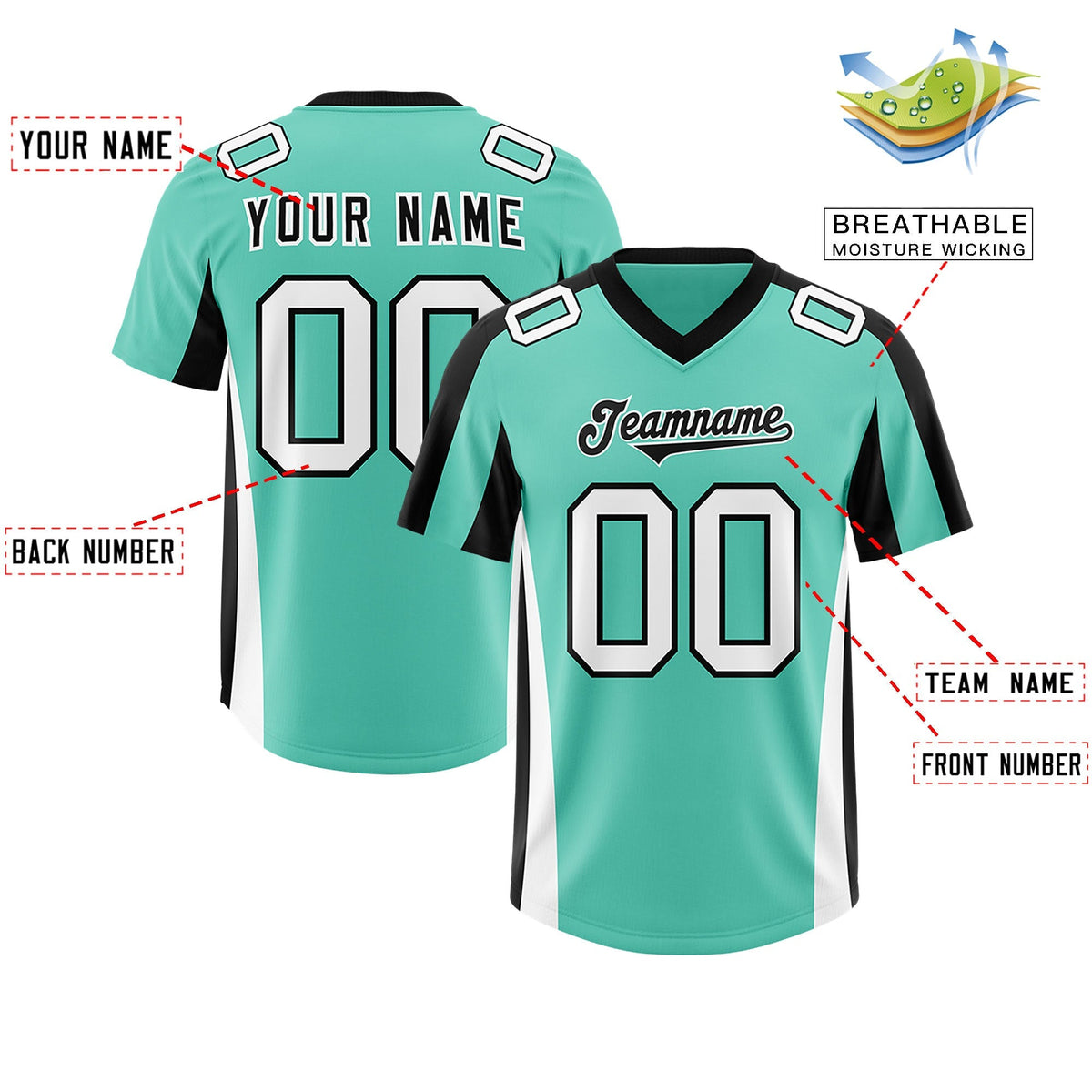 Custom Bright Green Black Side Stripe Pattern Authentic American Football Jersey