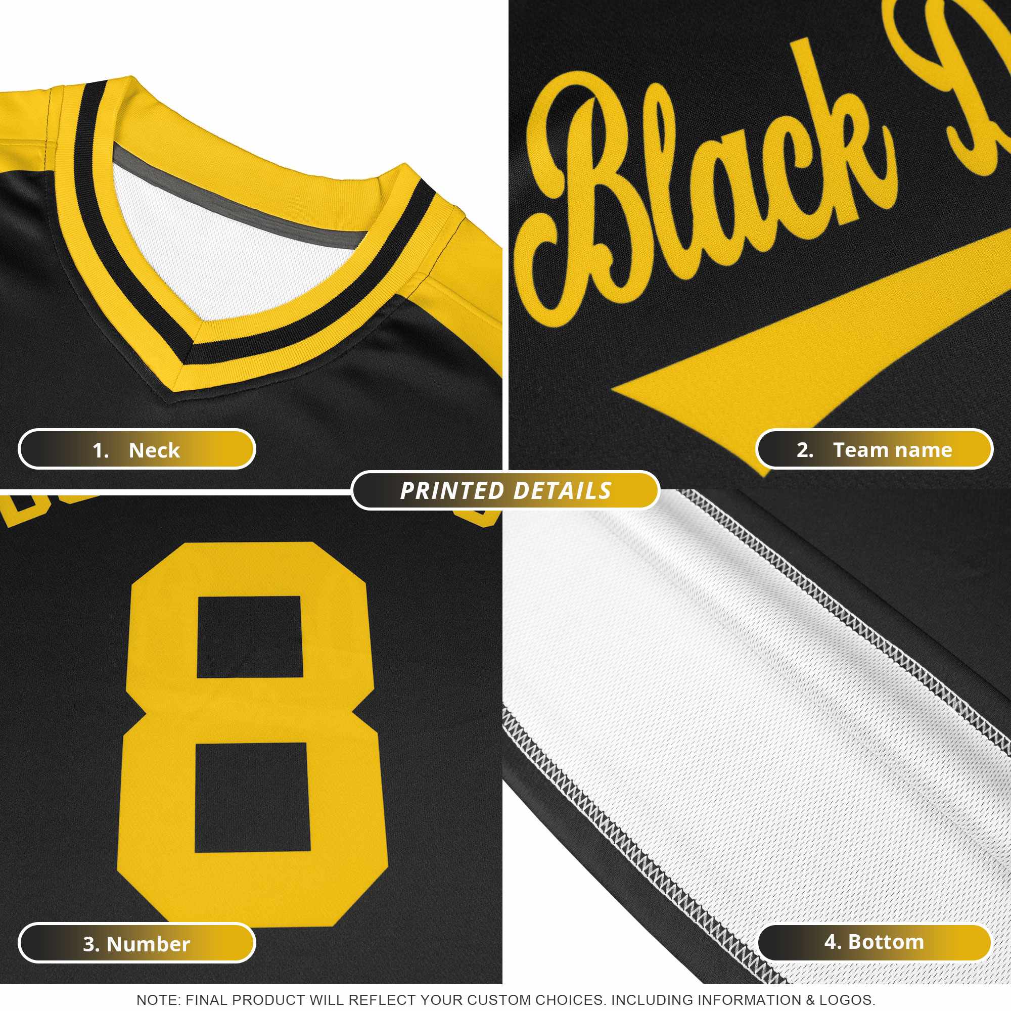 Custom Black Old Gold Side Stripe Pattern Authentic American Football Jersey