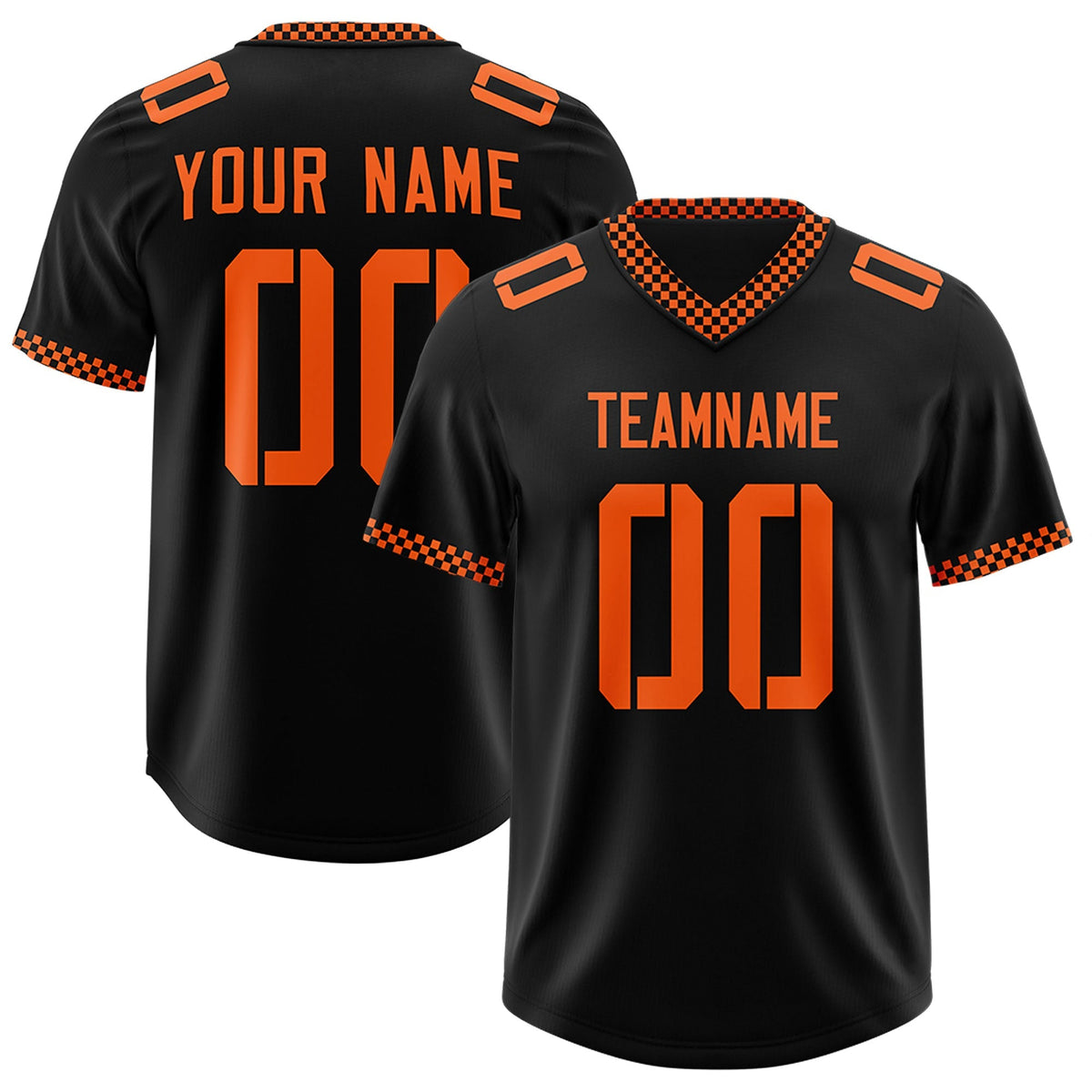 Custom Black Orange Personalized Neckline Square Classic Authentic American Football Jersey