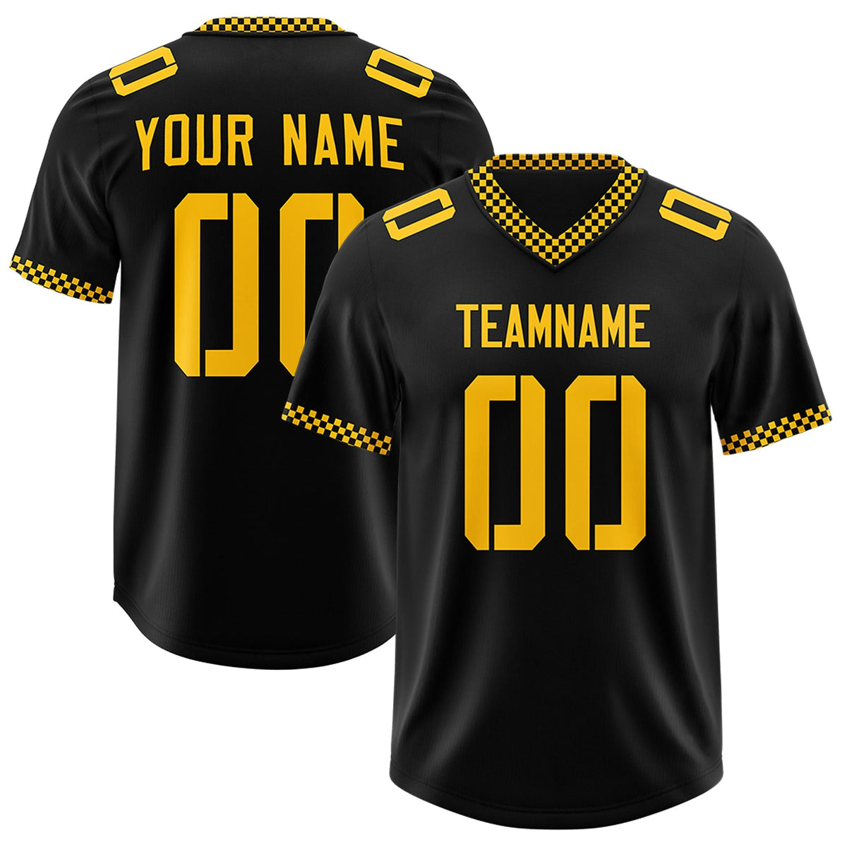 Custom Black Yellow Personalized Neckline Square Classic Authentic American Football Jersey