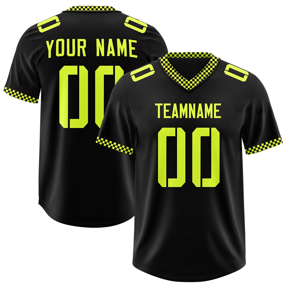 Custom Black Fluorescent Green Personalized Neckline Square Classic Authentic American Football Jersey