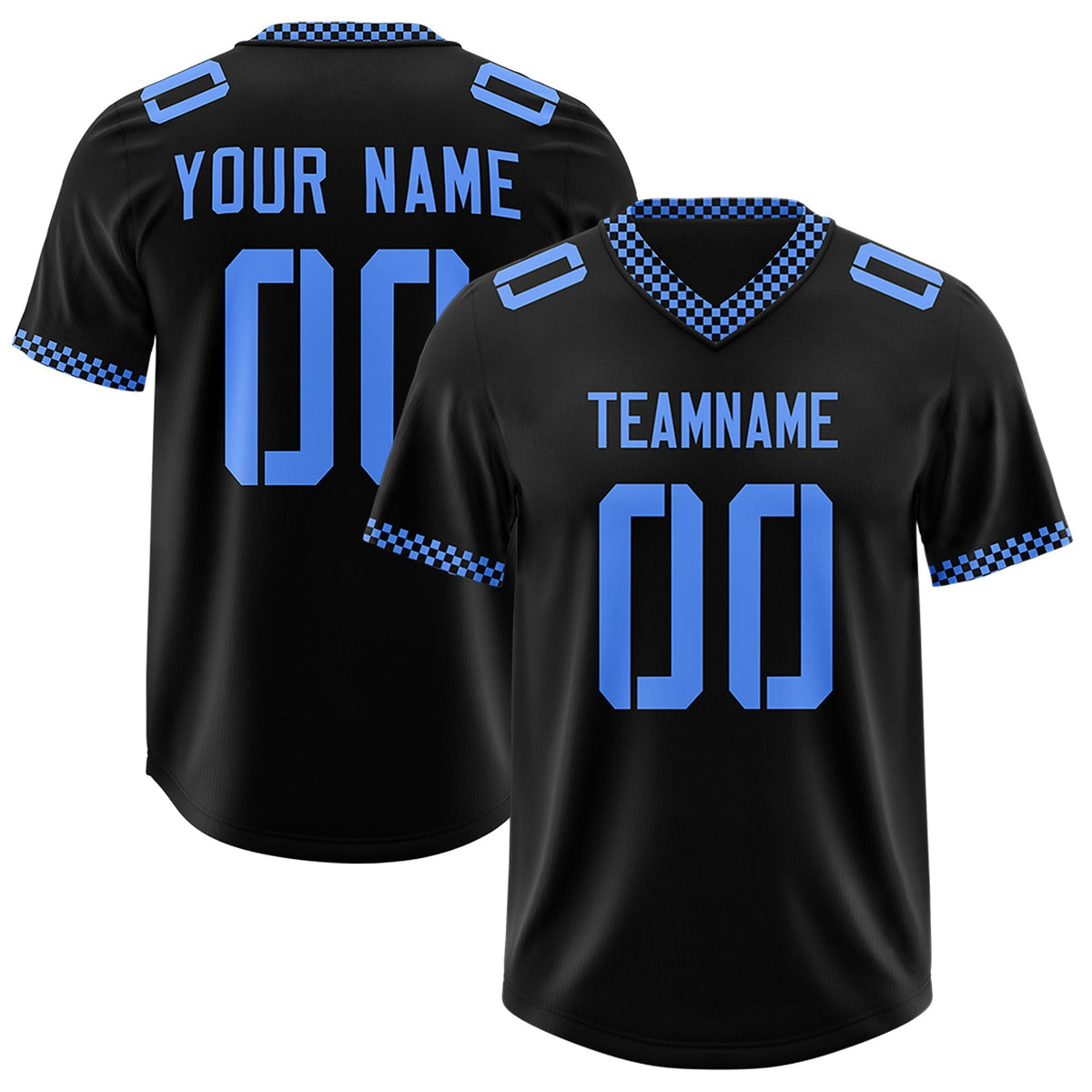 Custom Black Powder Blue Personalized Neckline Square Classic Authentic American Football Jersey