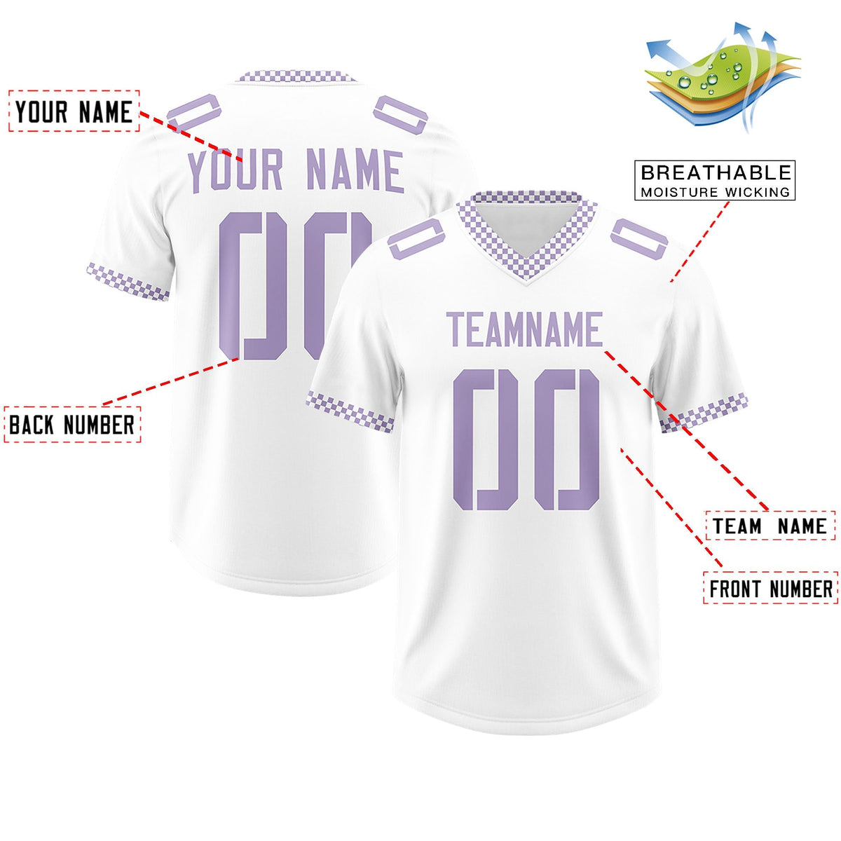 Custom White Light Purple Personalized Neckline Square Classic Authentic American Football Jersey
