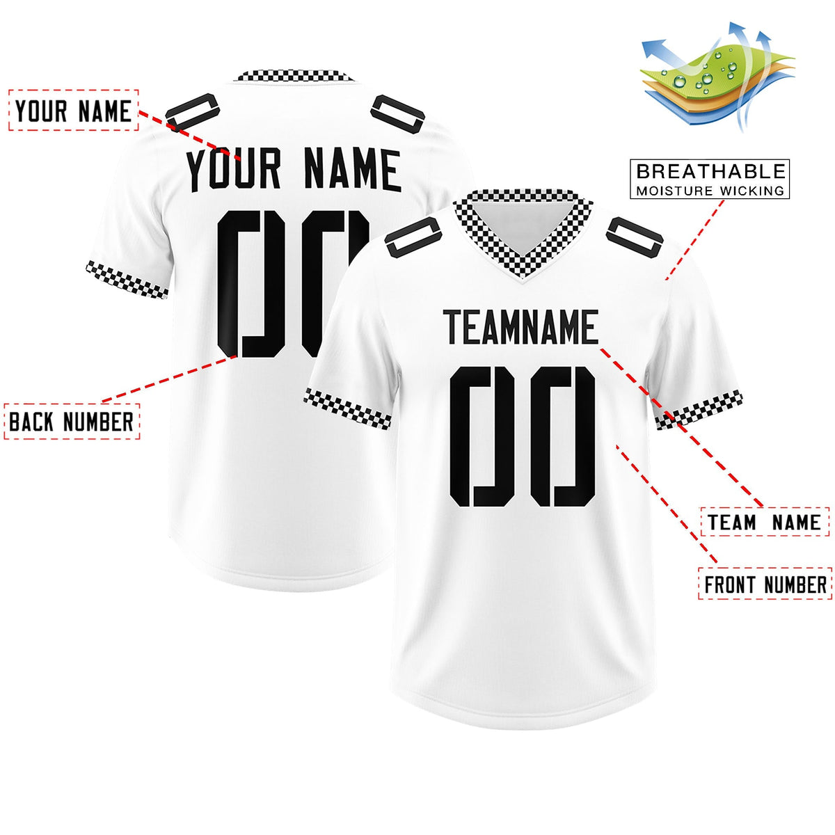 Custom White Black Personalized Neckline Square Classic Authentic American Football Jersey
