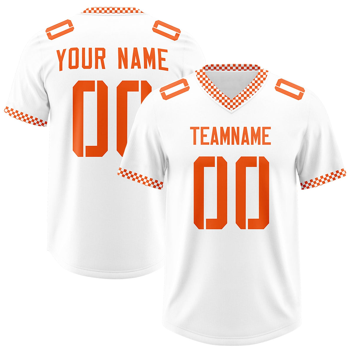 Custom White Orange Personalized Neckline Square Classic Authentic American Football Jersey
