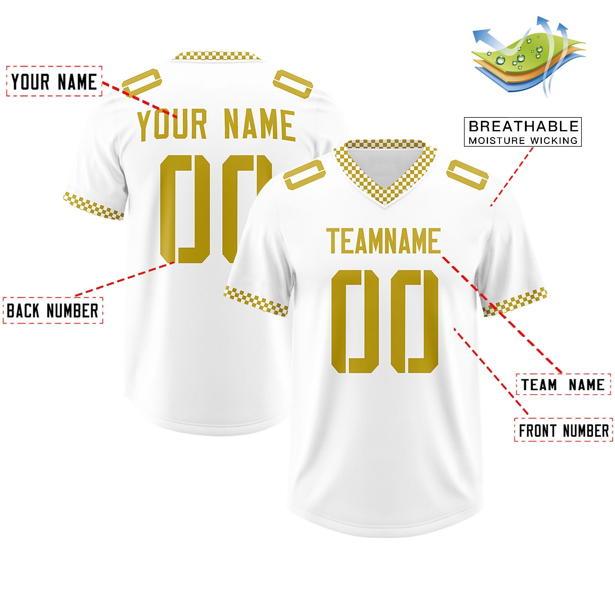 Custom White Old Gold Personalized Neckline Square Classic Authentic American Football Jersey